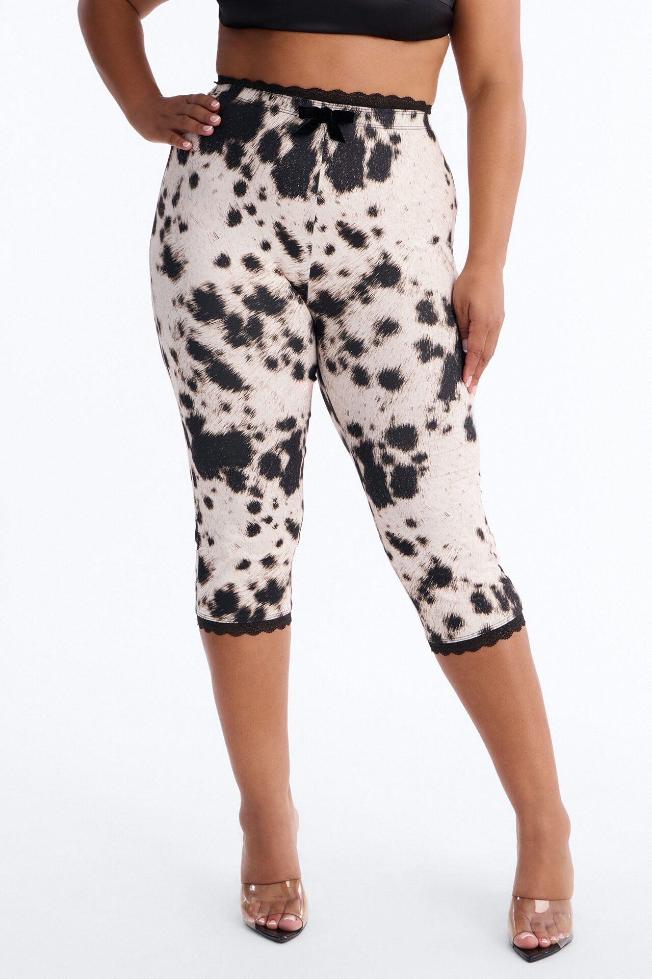 Florentina Lace Trim Capri Legging - Cream/combo
