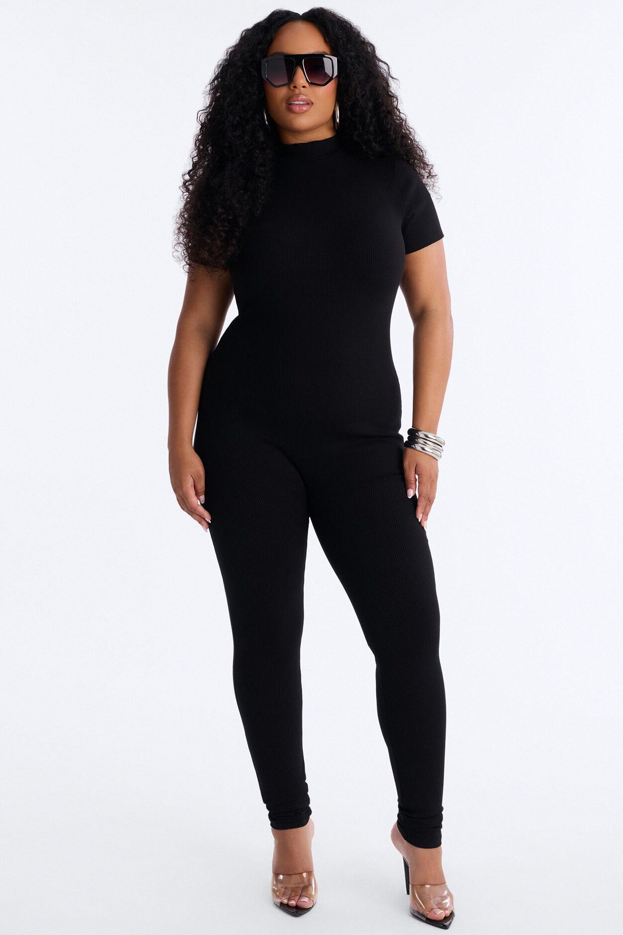 Maribel Short Sleeve Snatched Jumpsuit - Black