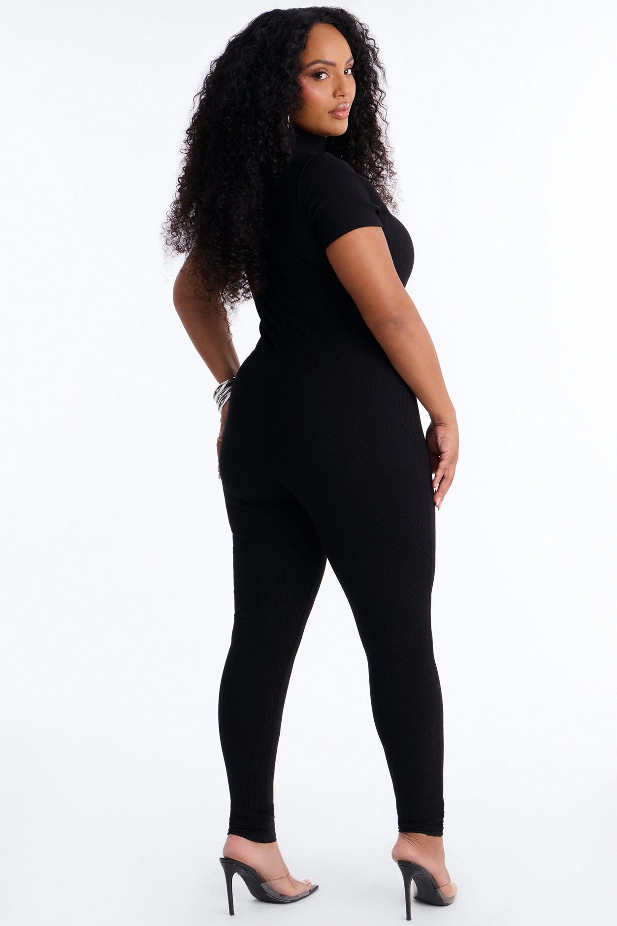 Maribel Short Sleeve Snatched Jumpsuit - Black
