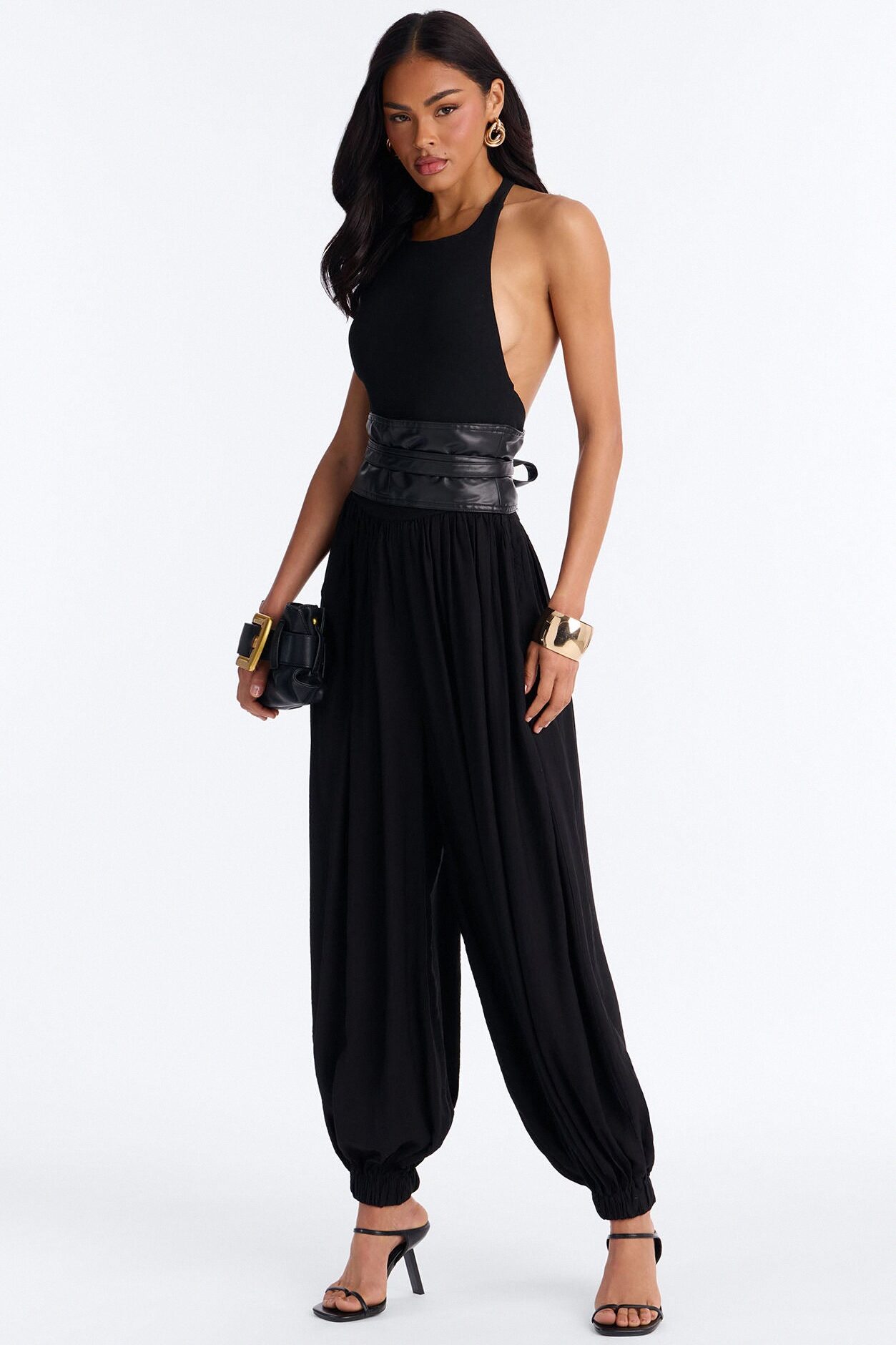 Tiana 3 Piece Belted Balloon Pant Set - Black