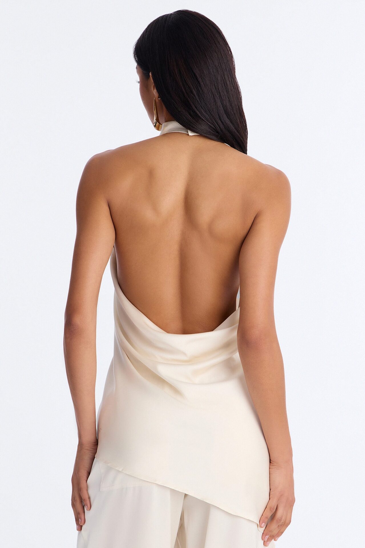 Teagan High Neck Satin Halter Top - Ivory