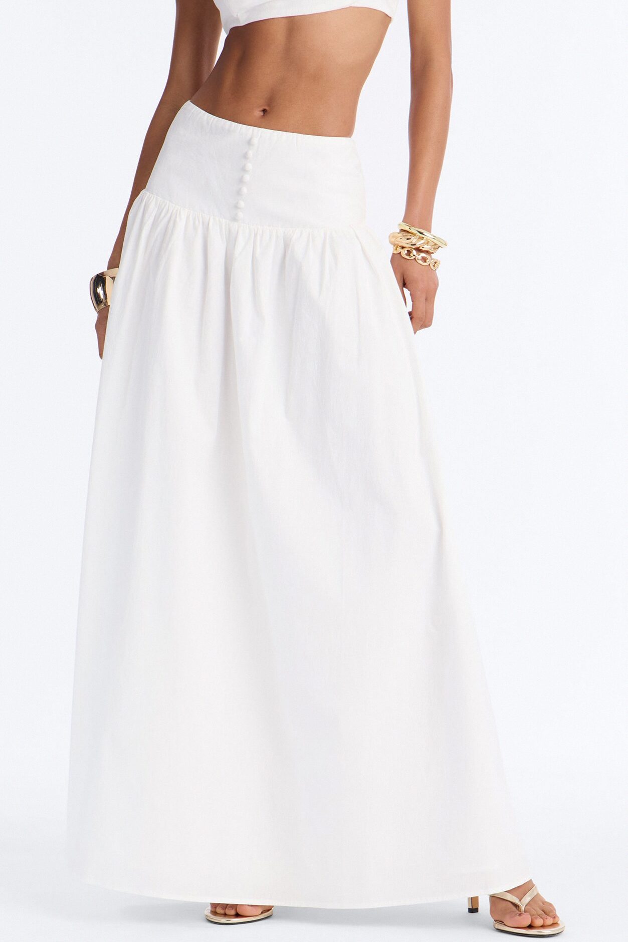 Brigitte Poplin Drop Waist Maxi Skirt - White