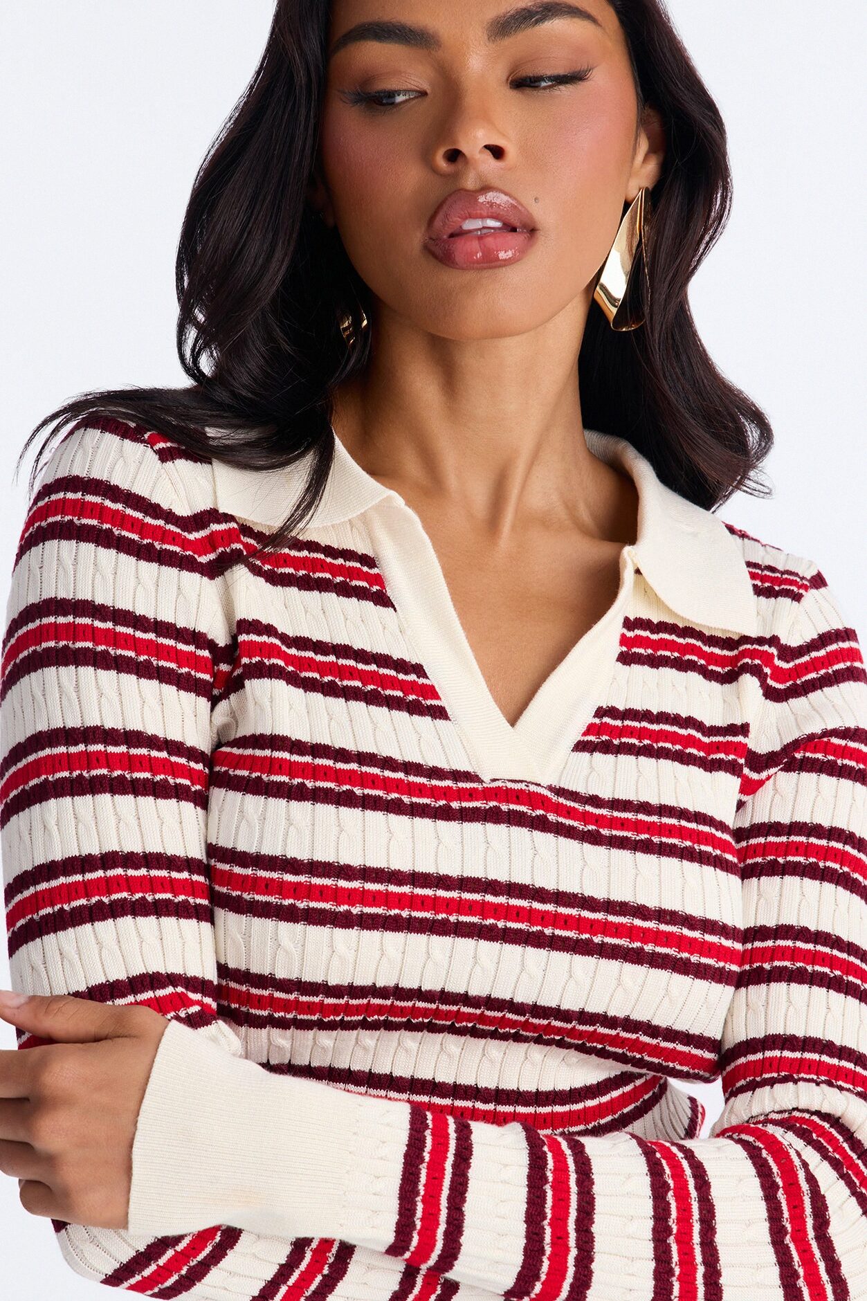 Settle Down Striped Sweater Top - Red/combo