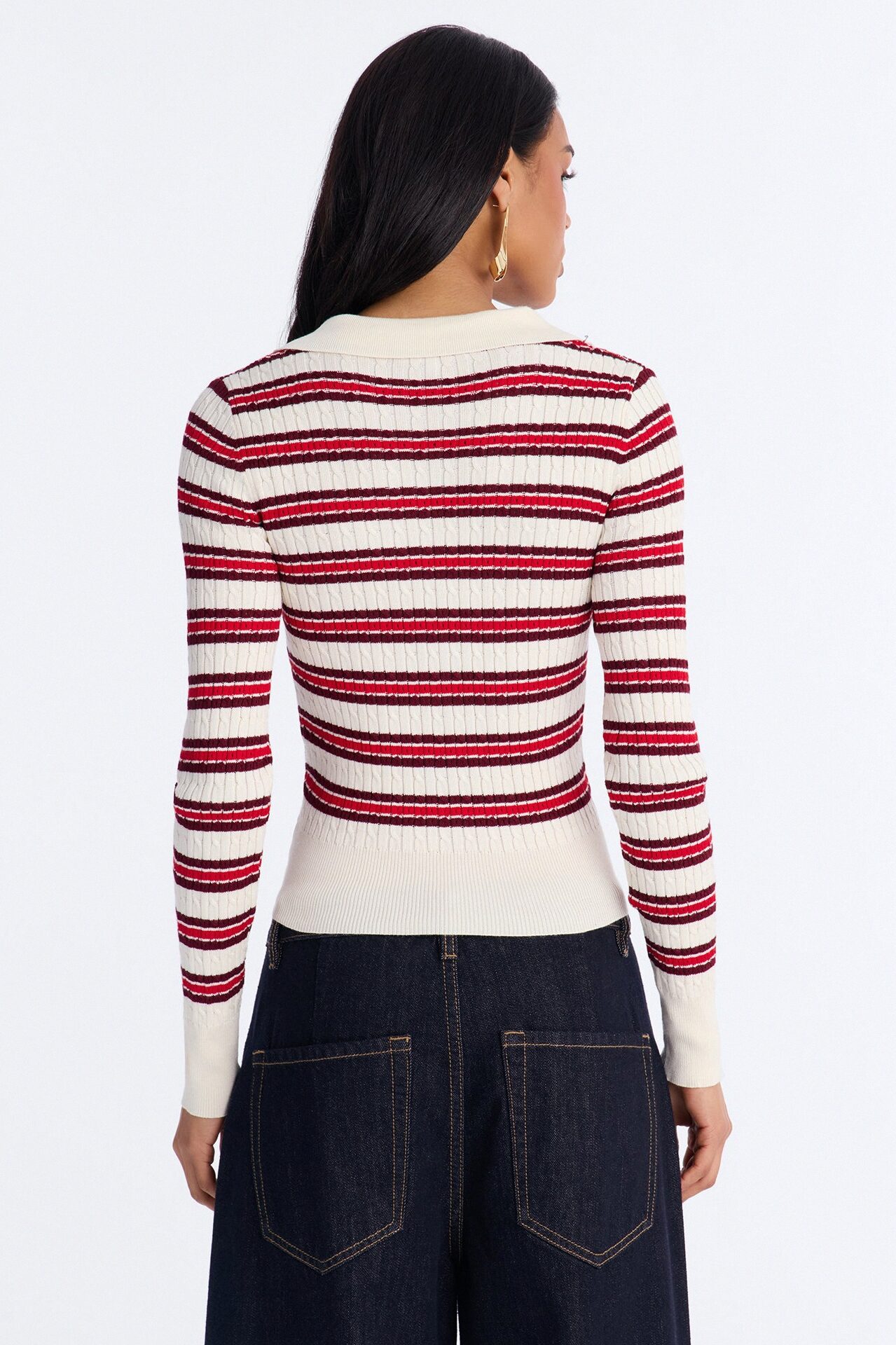 Settle Down Striped Sweater Top - Red/combo