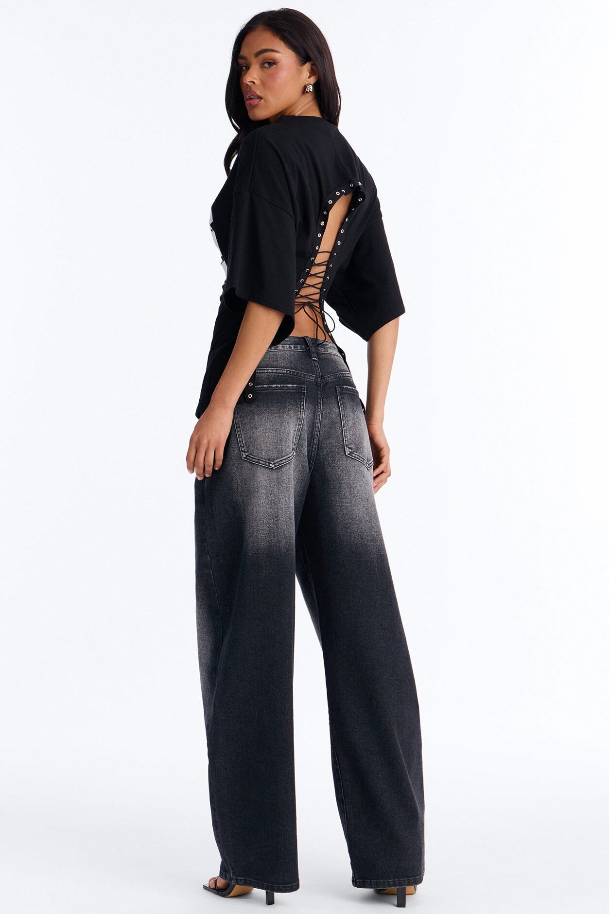 Final Game 74 Backless Lace Up Top - Black