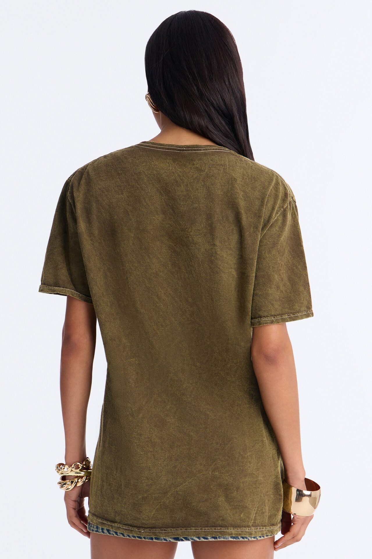 Whitney Washed Tee With Rhinestones - Brown
