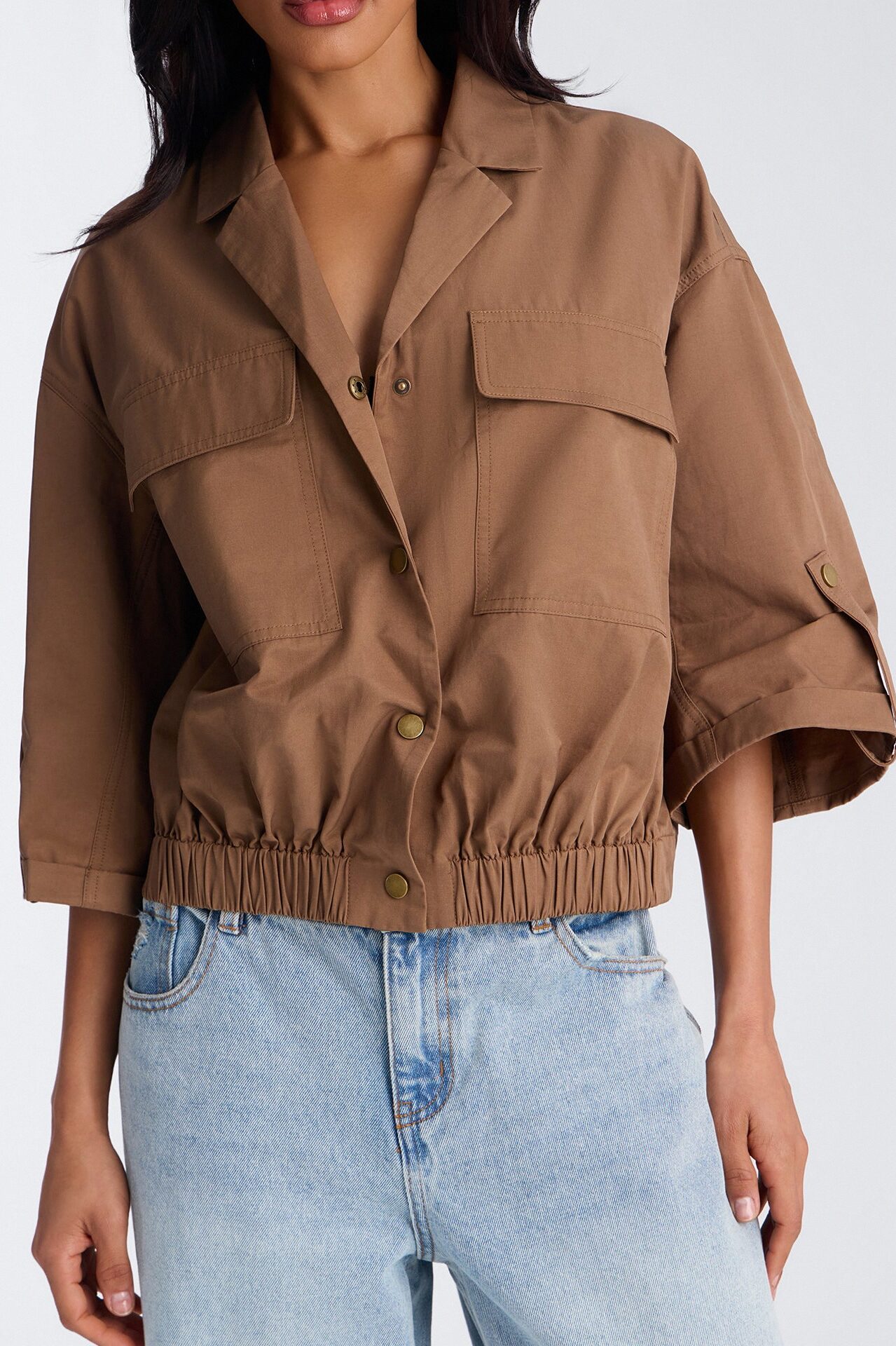Plans Made Oversized Airflow Shirt - Brown