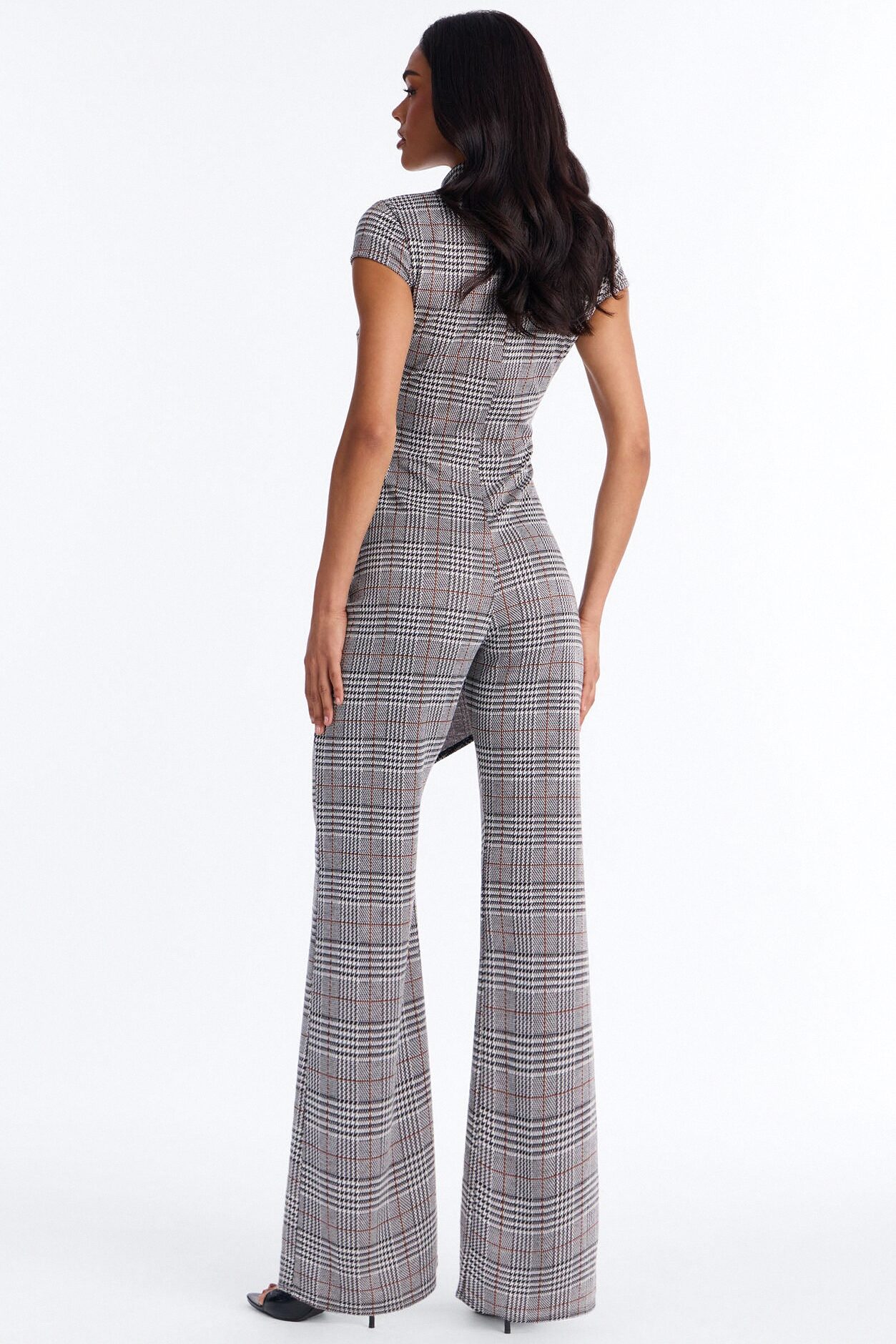 Chantel Plaid Draped Jumpsuit - Grey