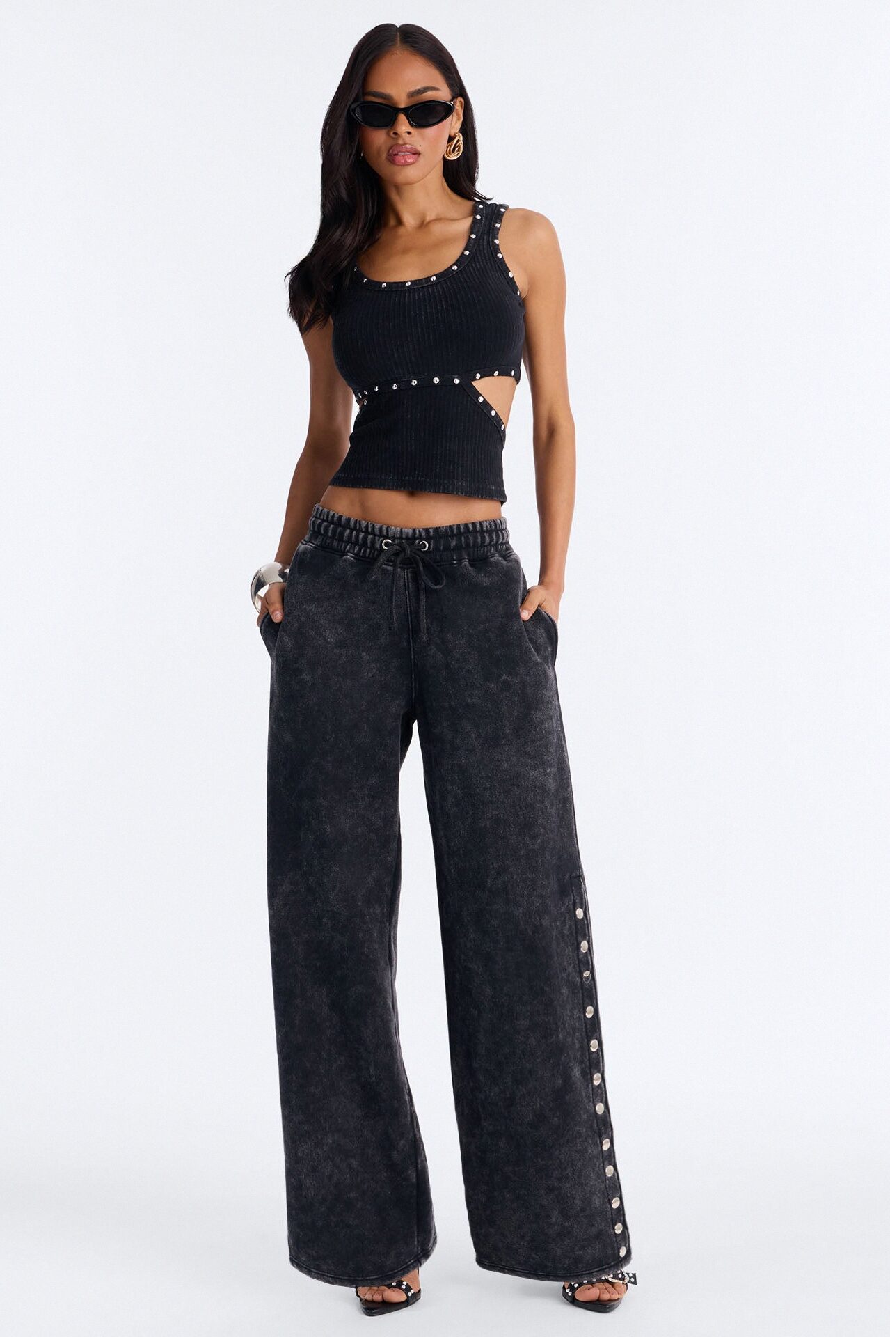 More Than A Studded Fleece Pant Set - Black