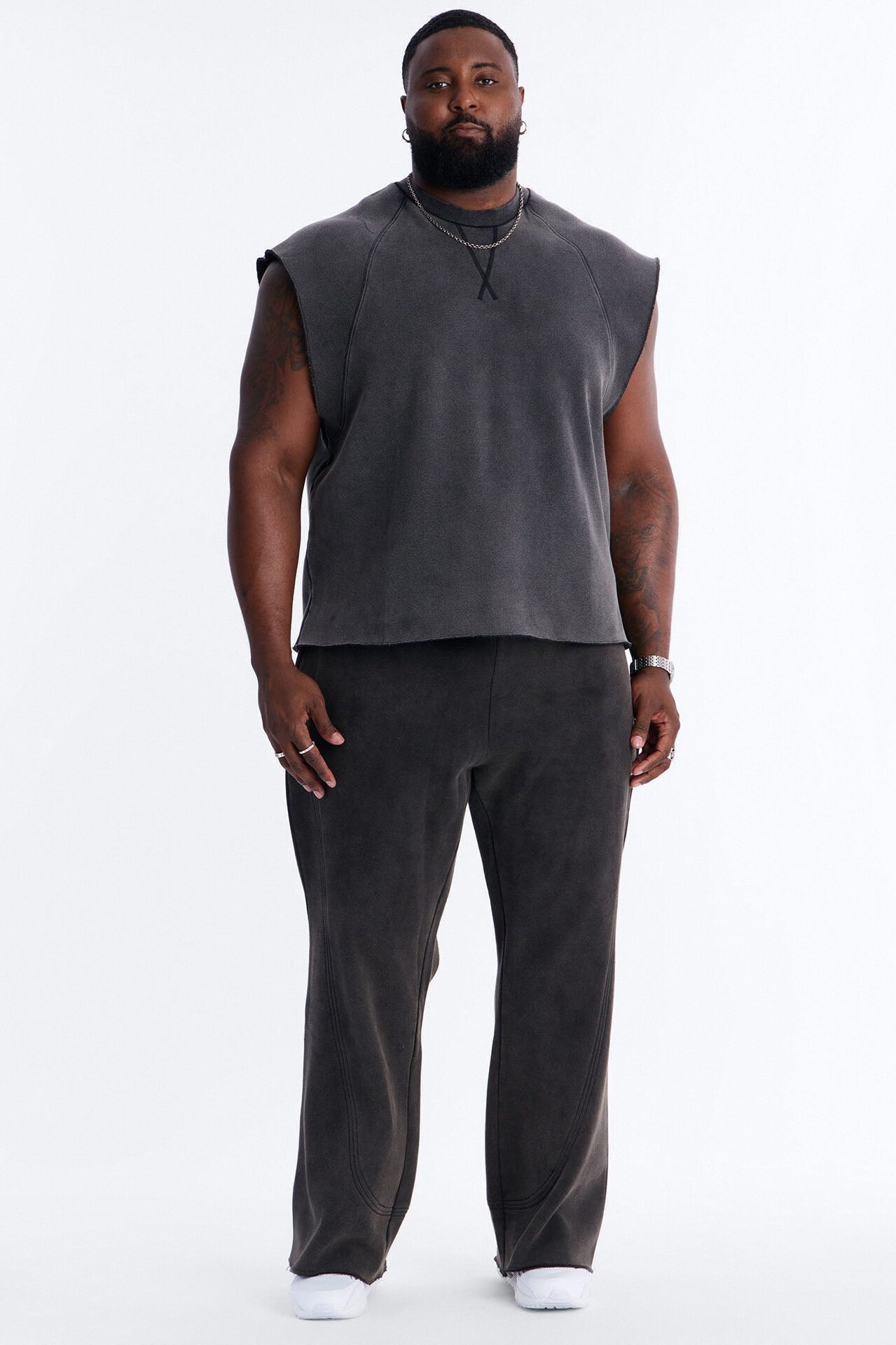 Washed Raw Edge Relaxed Muscle Tee - Black Wash