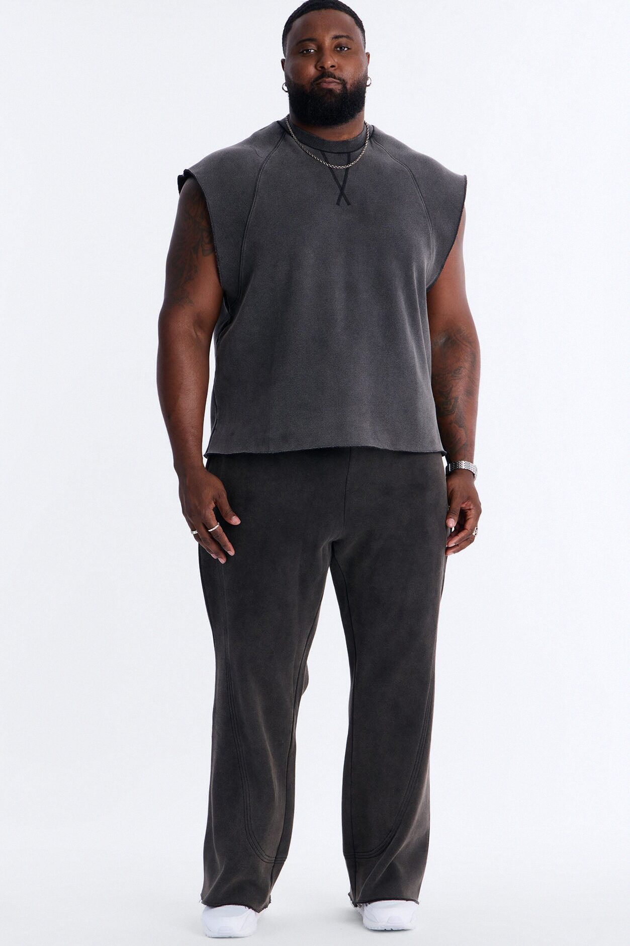 Washed Raw Edge Flare Sweatpant - Black Wash