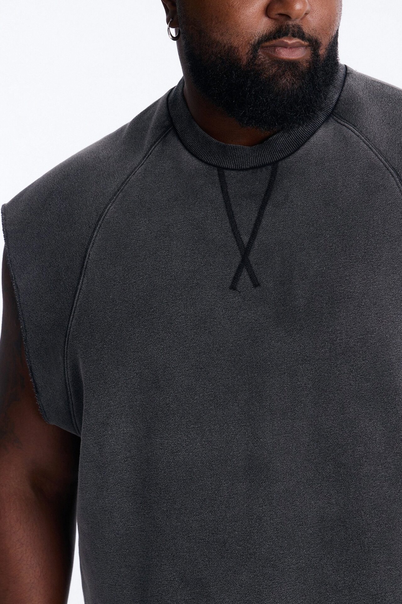 Washed Raw Edge Relaxed Muscle Tee - Black Wash