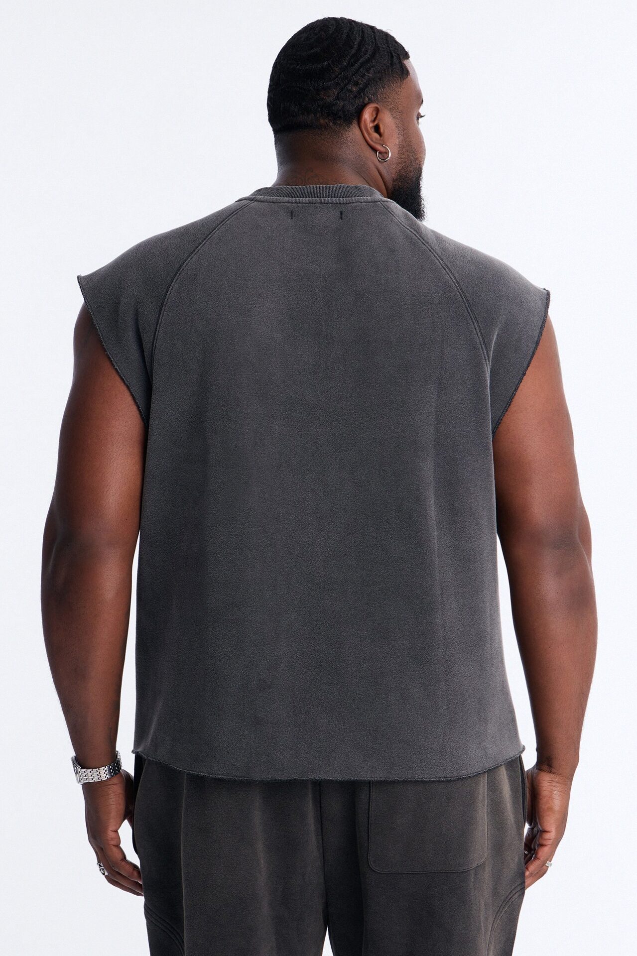 Washed Raw Edge Relaxed Muscle Tee - Black Wash