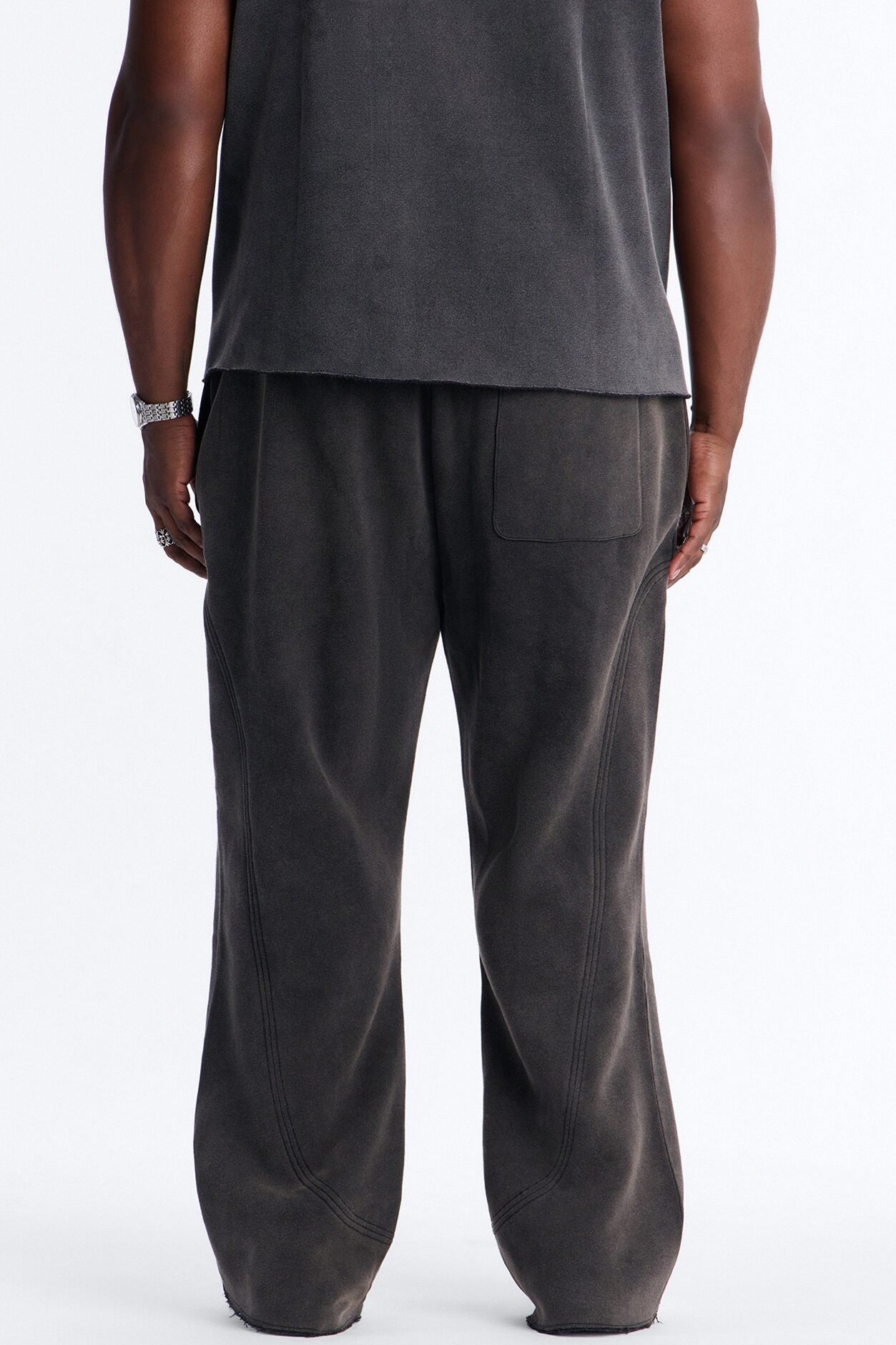 Washed Raw Edge Flare Sweatpant - Black Wash