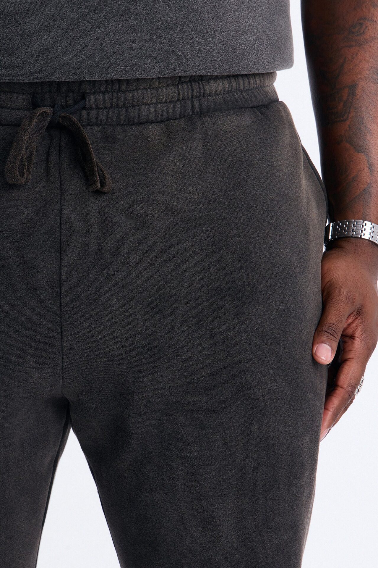 Washed Raw Edge Flare Sweatpant - Black Wash