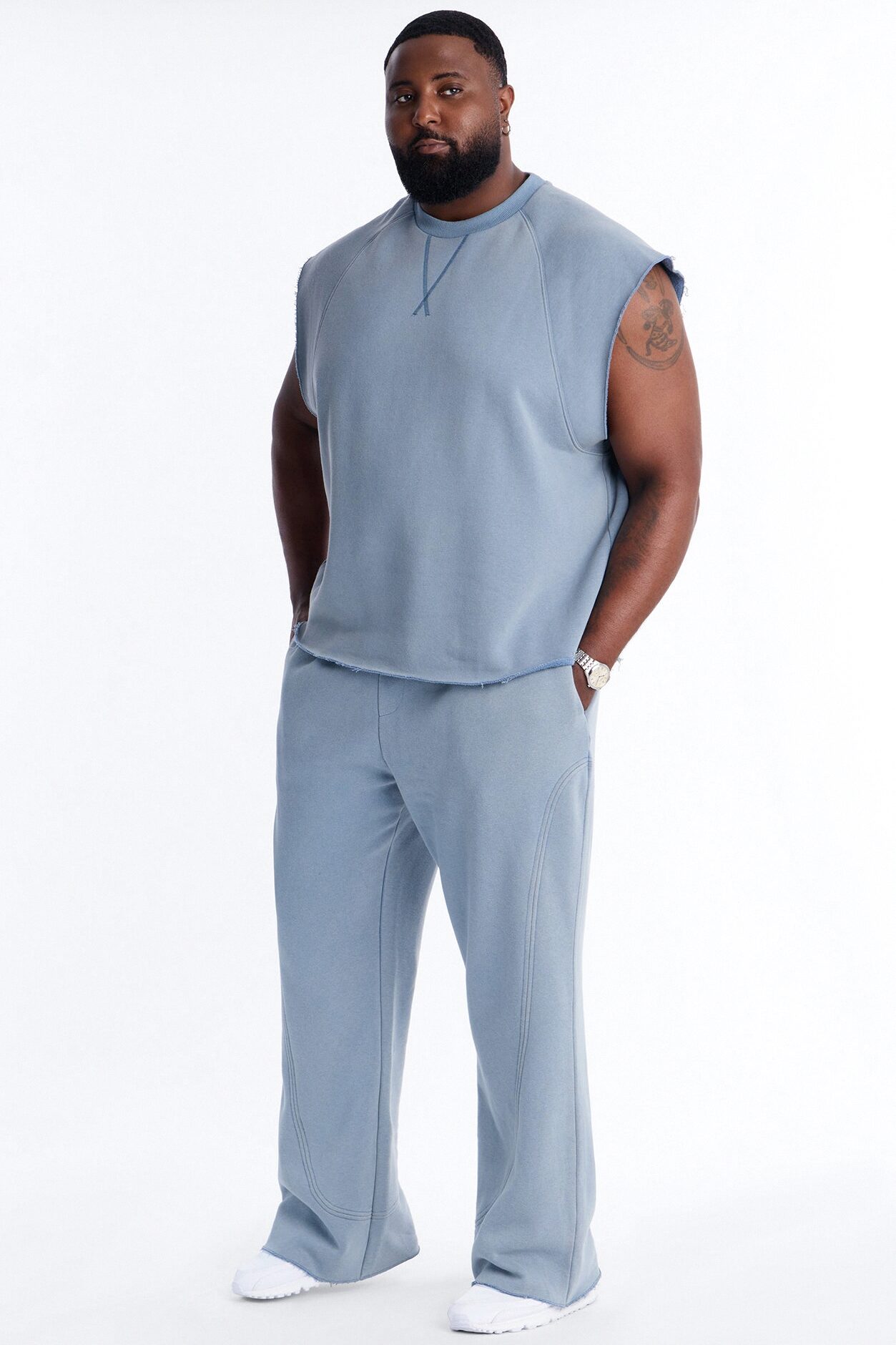 Washed Raw Edge Relaxed Muscle Tee - Slate Blue