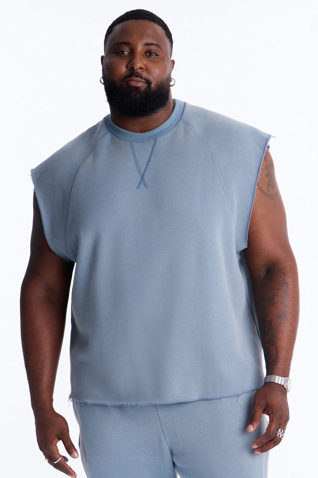 Washed Raw Edge Relaxed Muscle Tee - Slate Blue