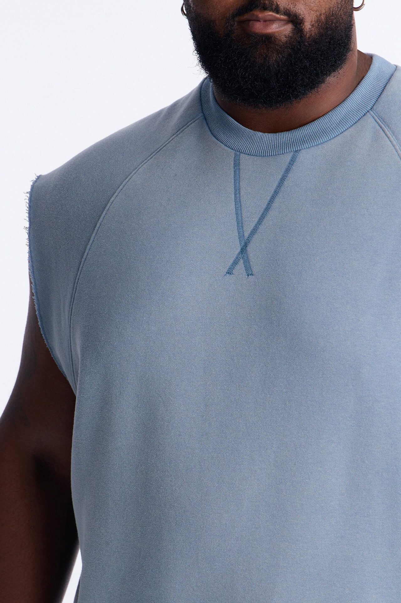 Washed Raw Edge Relaxed Muscle Tee - Slate Blue