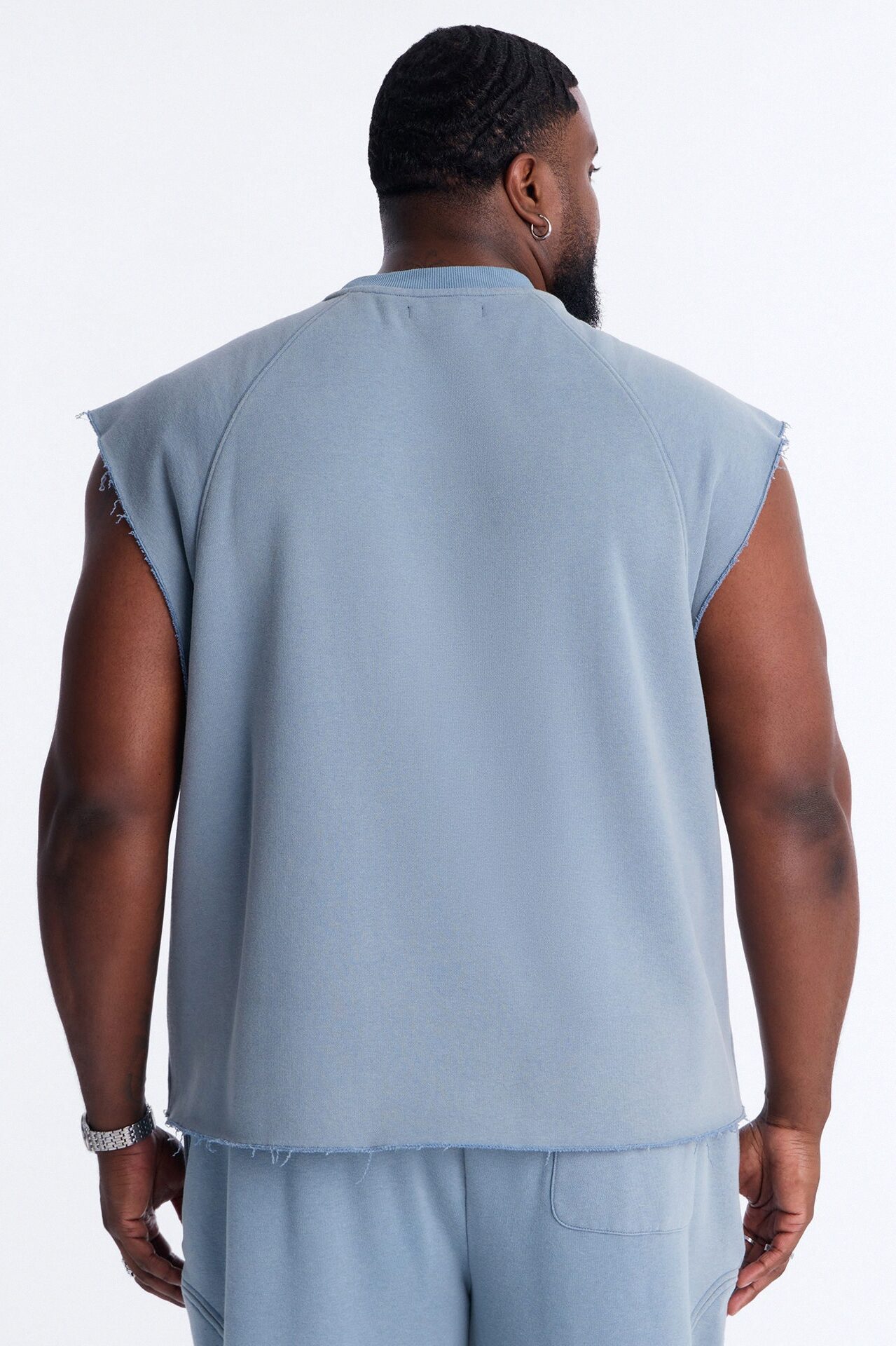 Washed Raw Edge Relaxed Muscle Tee - Slate Blue