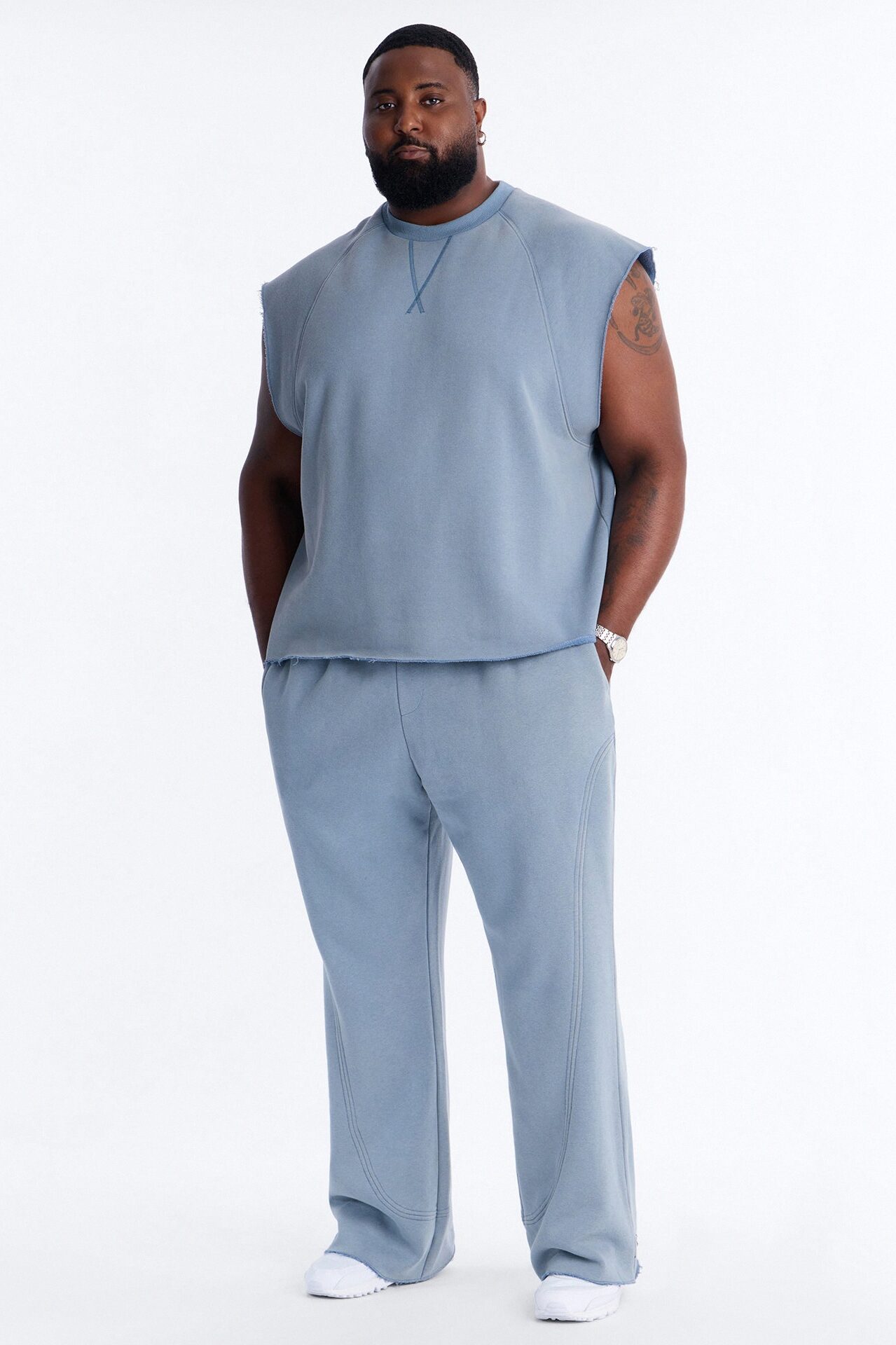 Washed Raw Edge Flare Sweatpant - Slate Blue