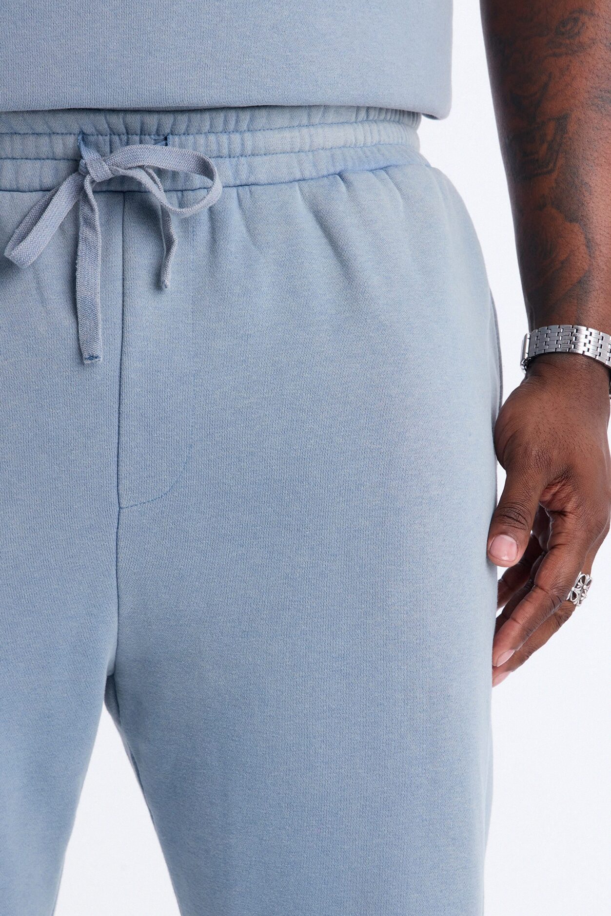 Washed Raw Edge Flare Sweatpant - Slate Blue