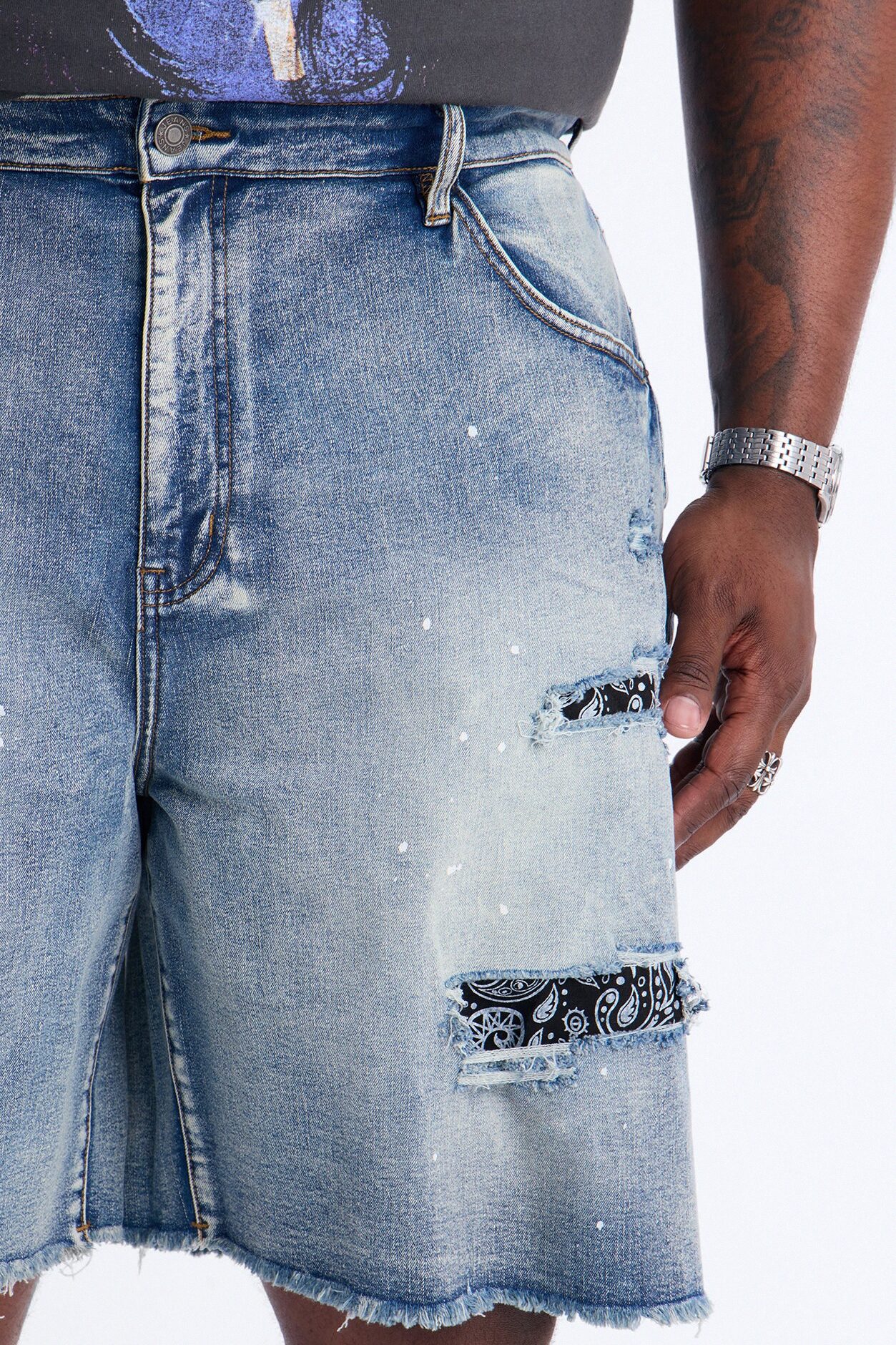 Relaxed Paisley District Denim Short - Medium Blue Wash