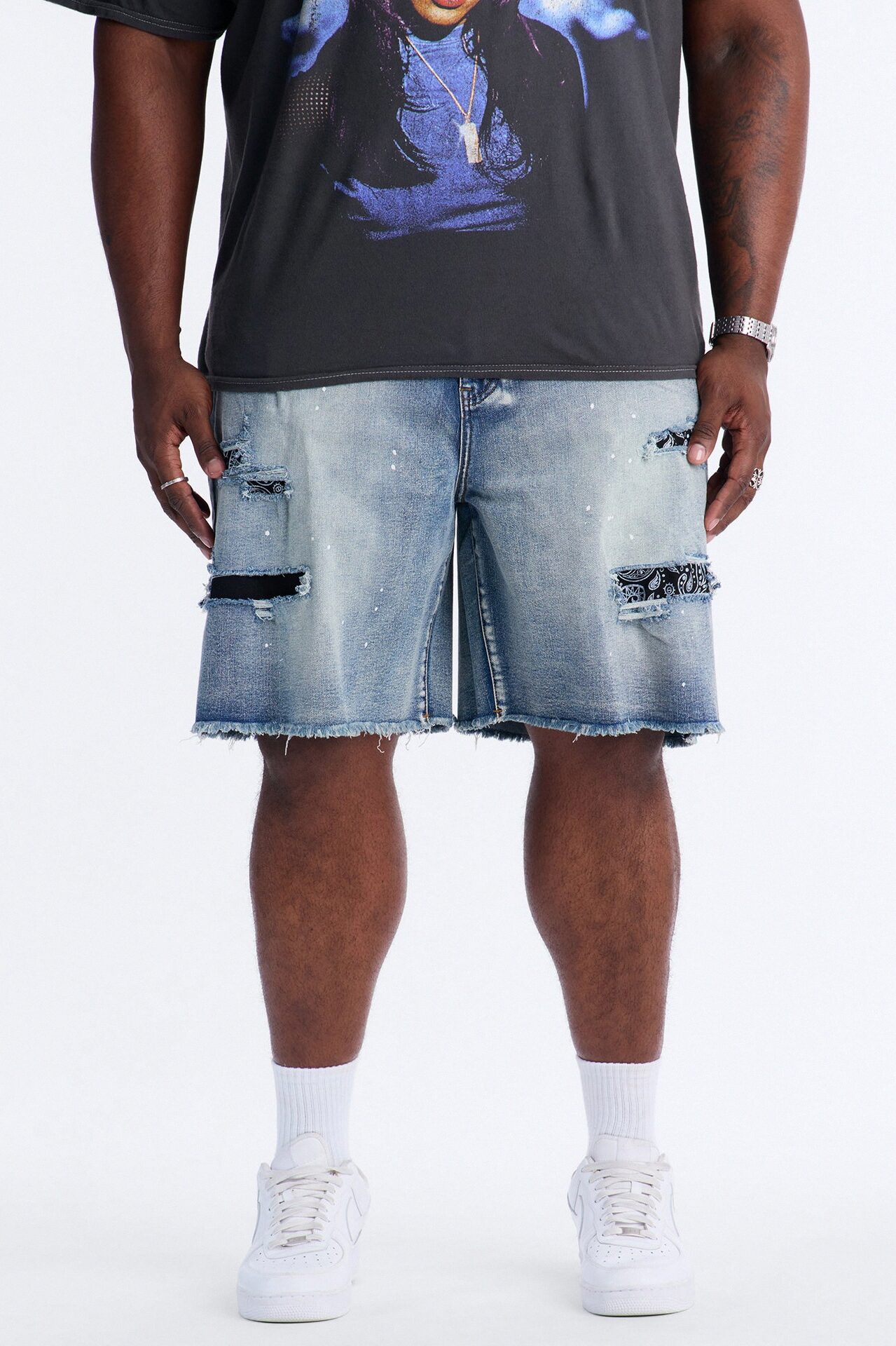 Relaxed Paisley District Denim Short - Medium Blue Wash