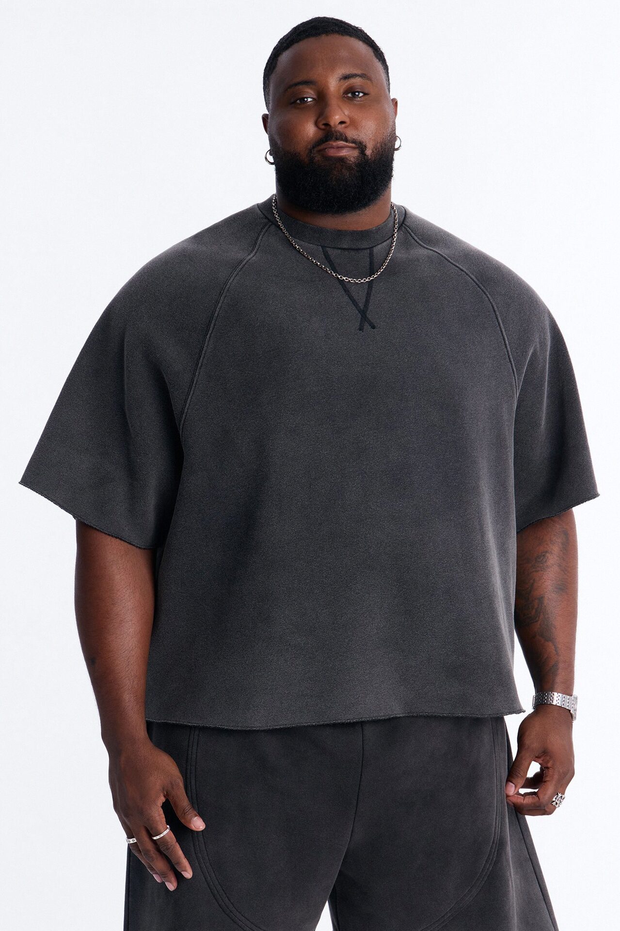 Washed Raw Edge Oversized Tee - Black Wash
