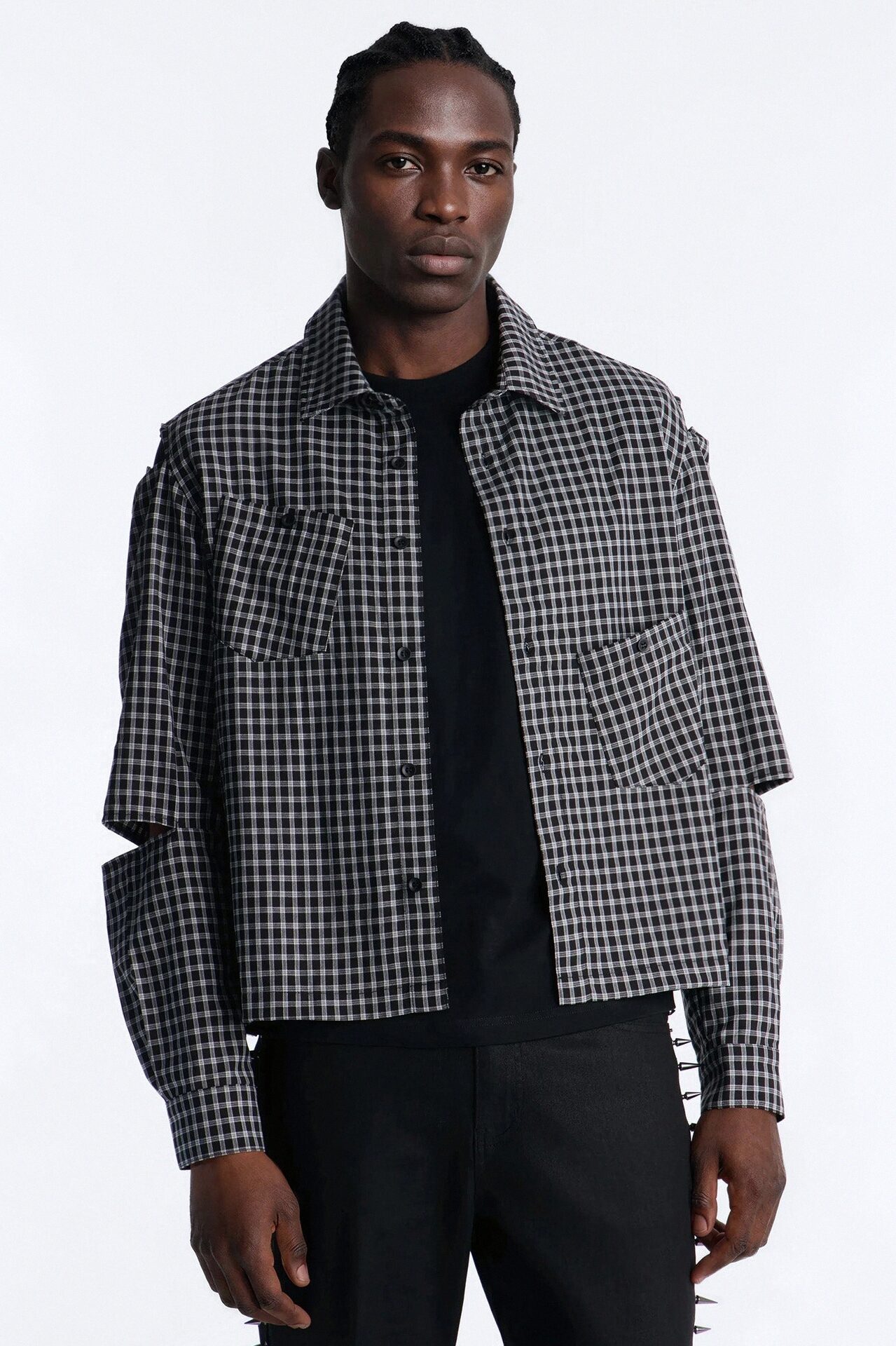 Railcut Plaid Button Up Shirt - Black