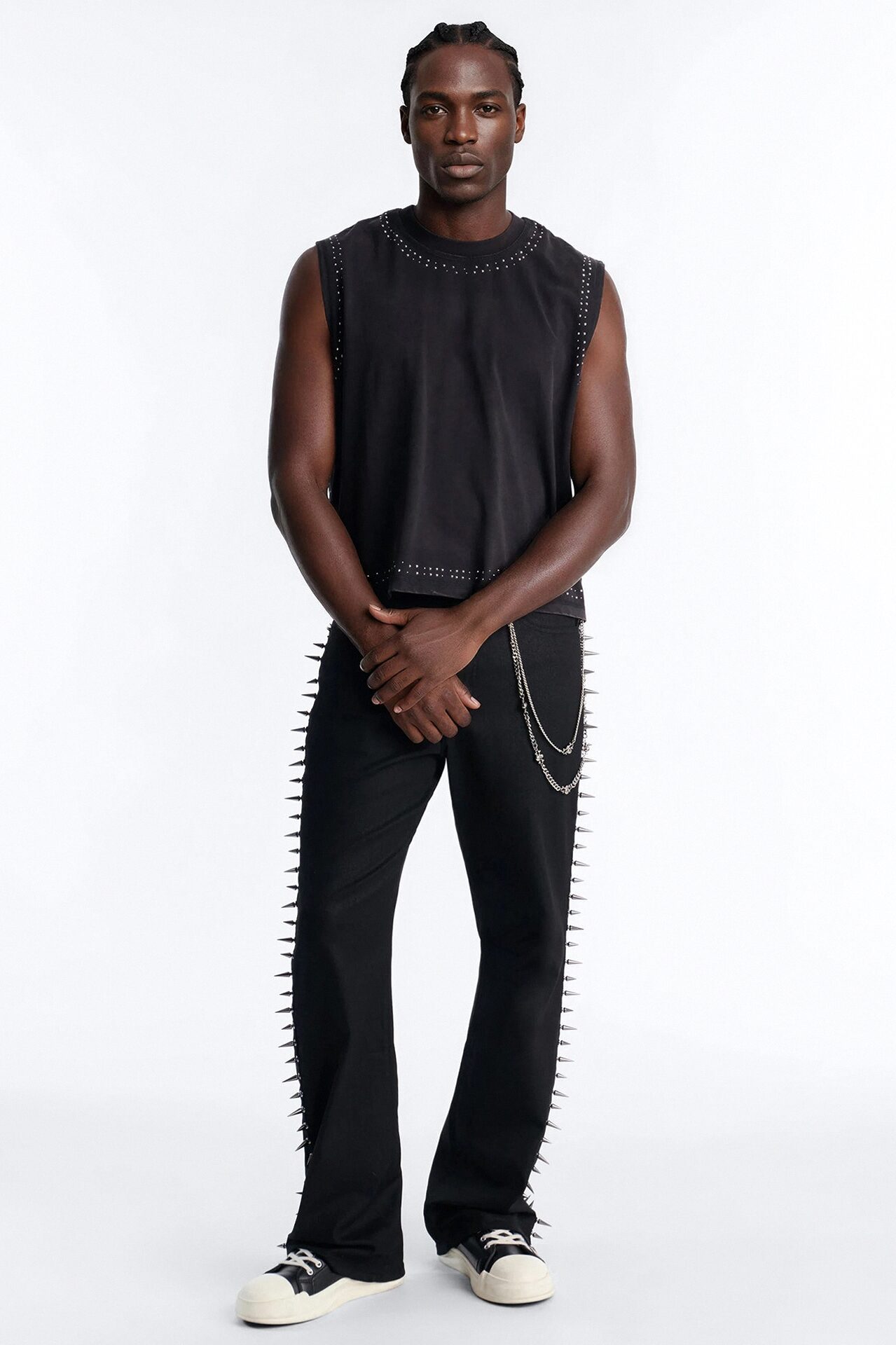 Stacked Slim Flare Waxed Cyber Spike Jean - Black