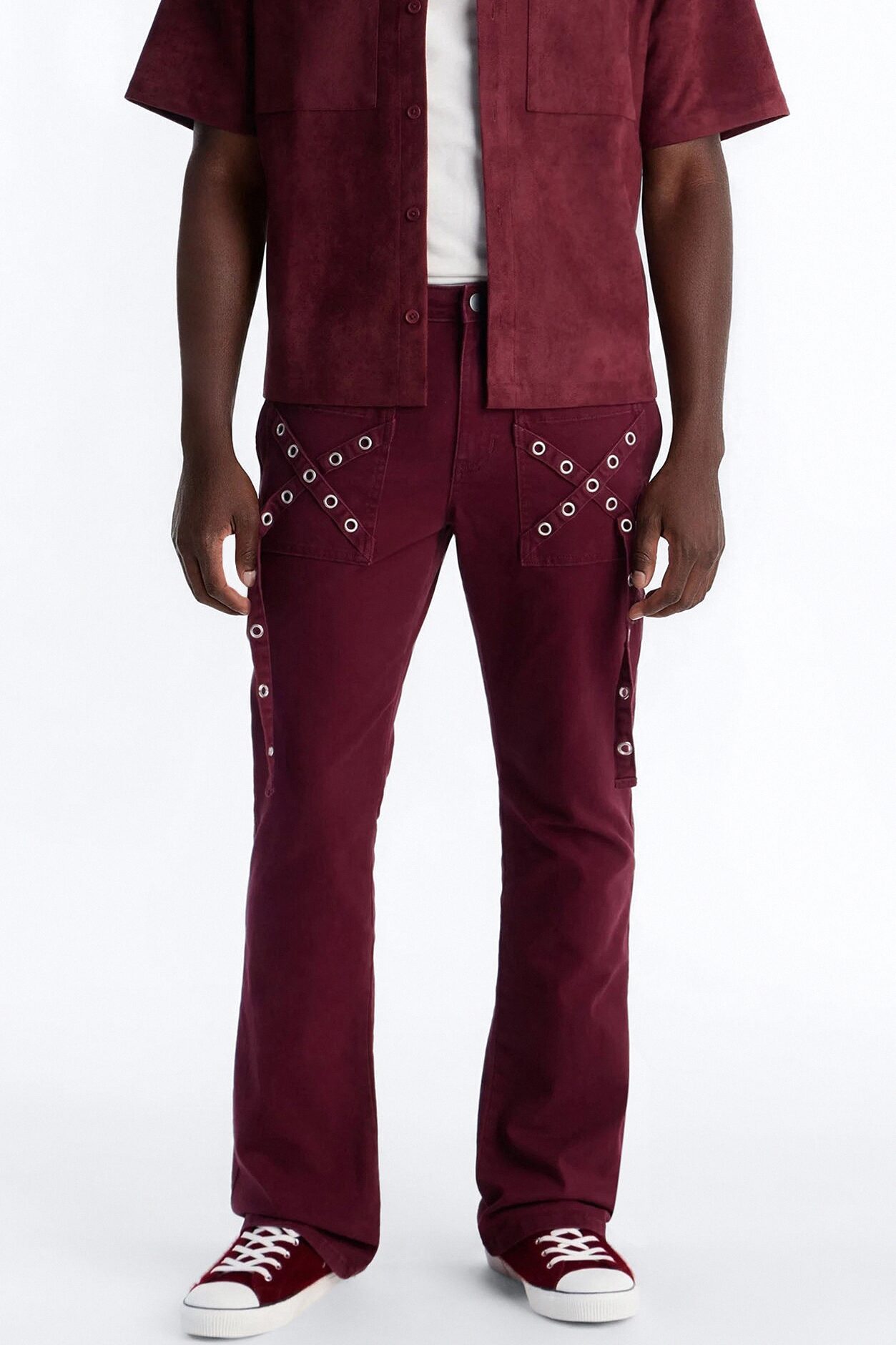 Stacked Slim Flare Retro Groove Pant - Burgundy