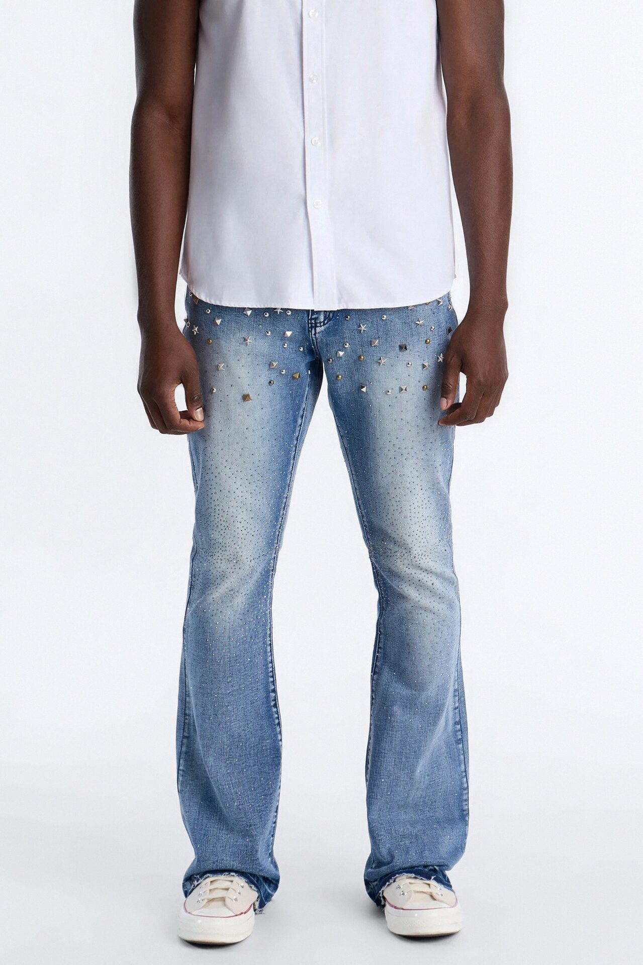 Stacked Skinny Flare Star Burst Jeans - Medium Blue Wash