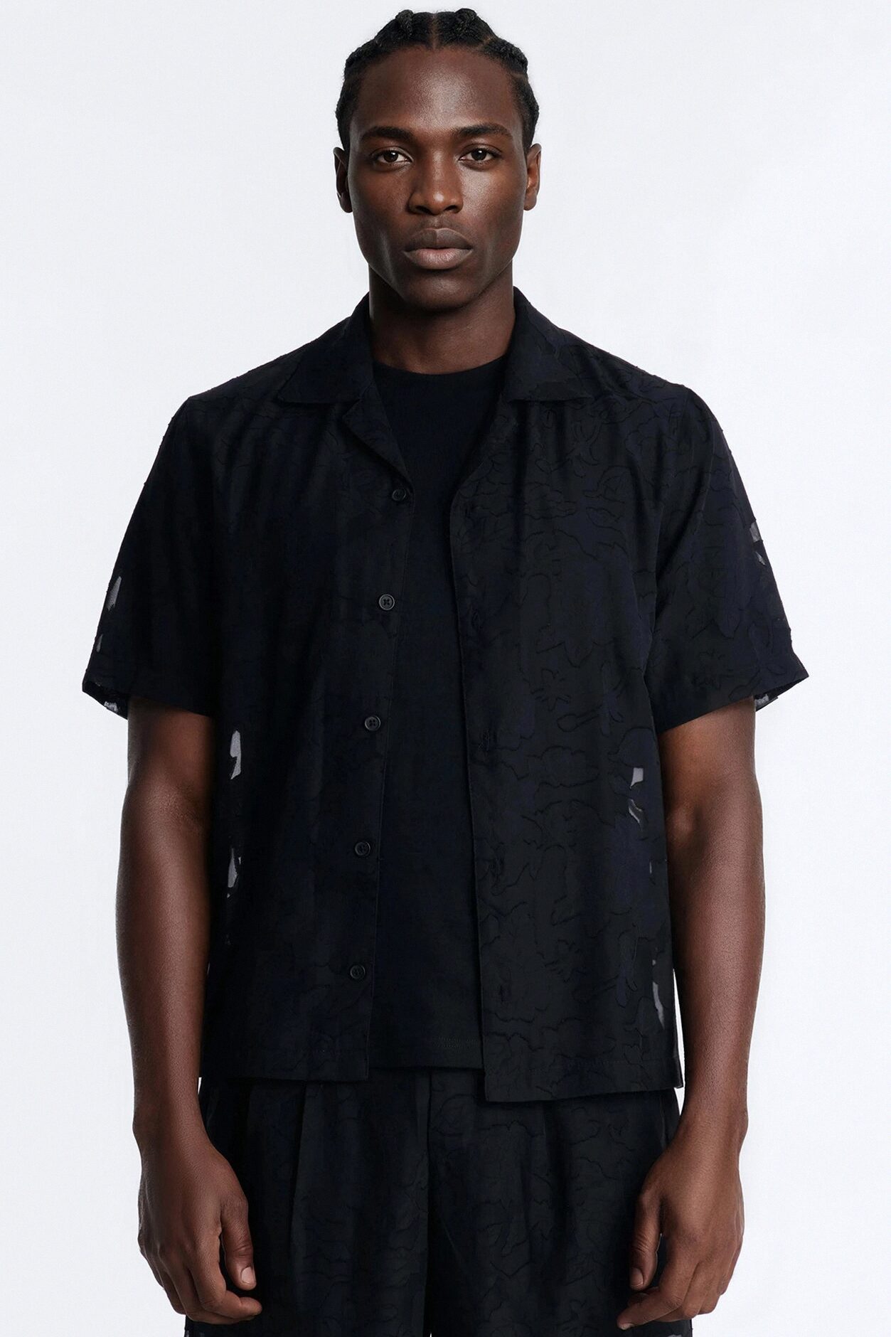 Duskforged Desert Rose Cuban Collar Button Up Shirt - Black