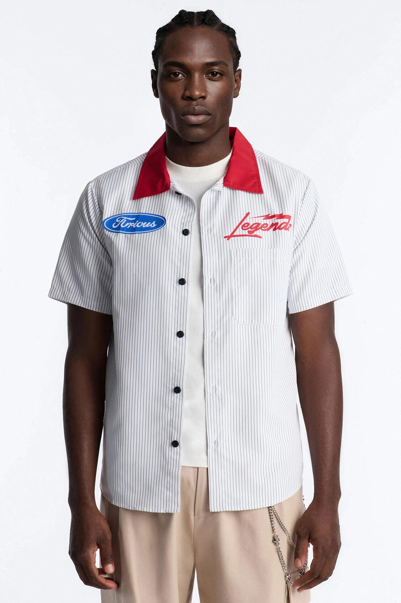 Cash Only Striped Button Up Shirt - White
