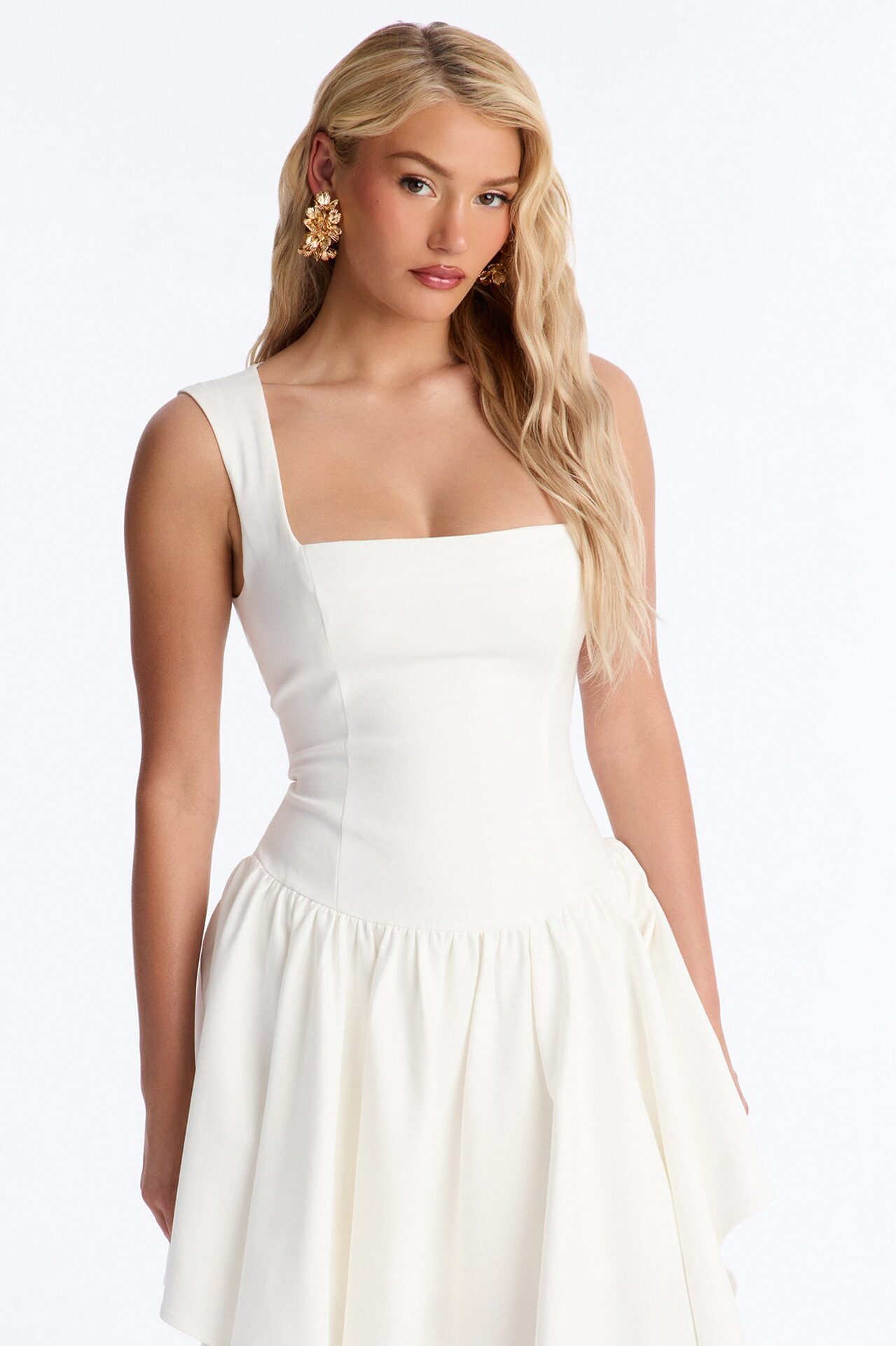 Claire Square Neck Midi Dress - White