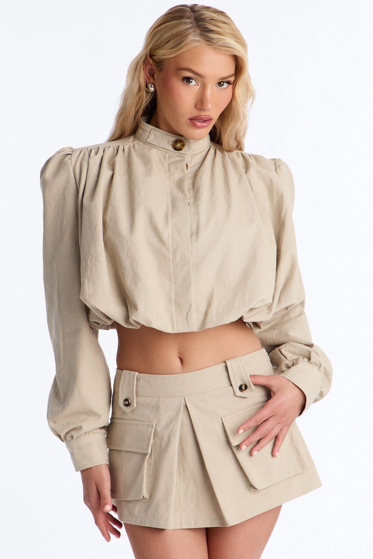 Taylor Twill Micro Mini Skirt Set - Khaki
