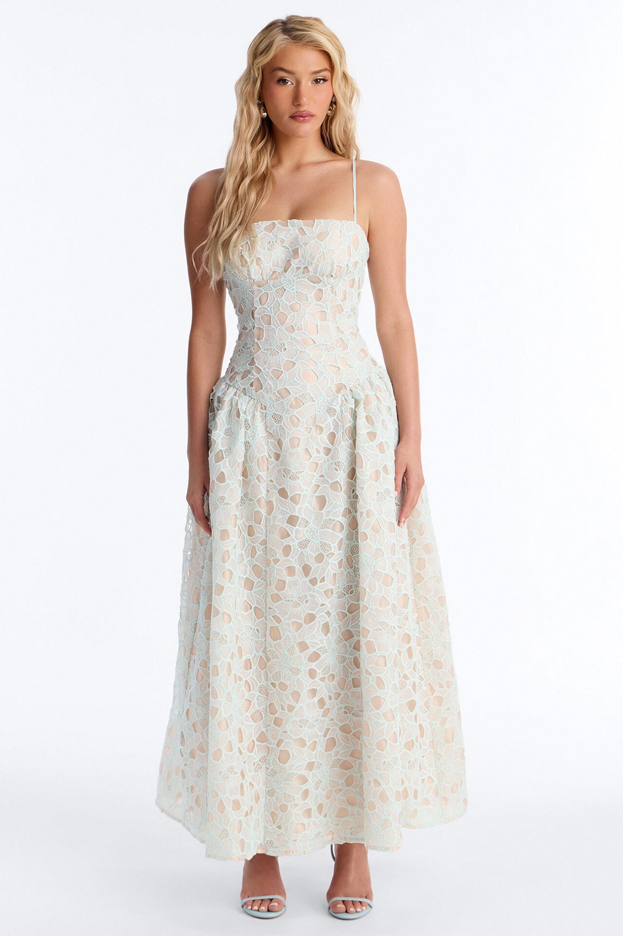 Lace Meadow Midi Dress - Light Blue