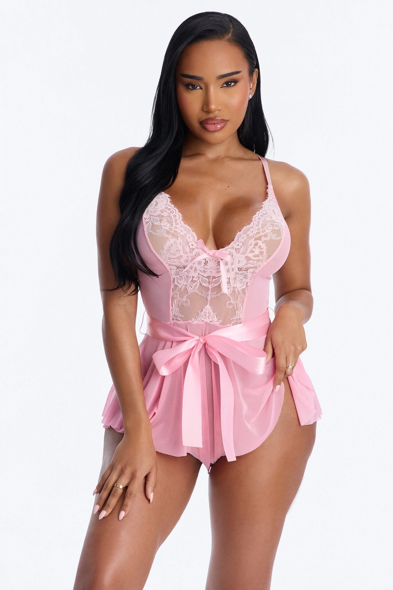 Arely Lace Trim Flowy Romper - Pink
