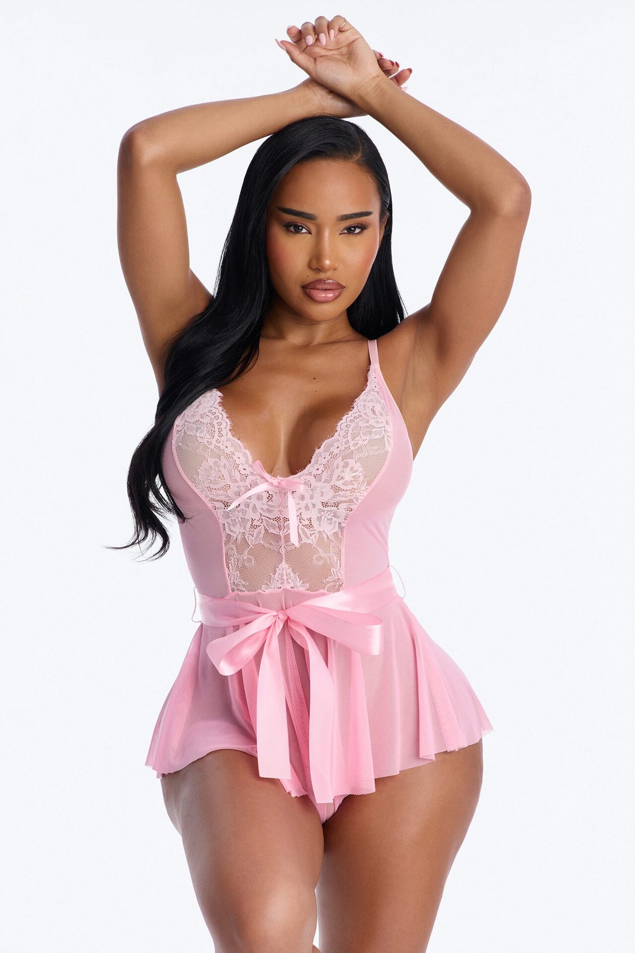 Arely Lace Trim Flowy Romper - Pink