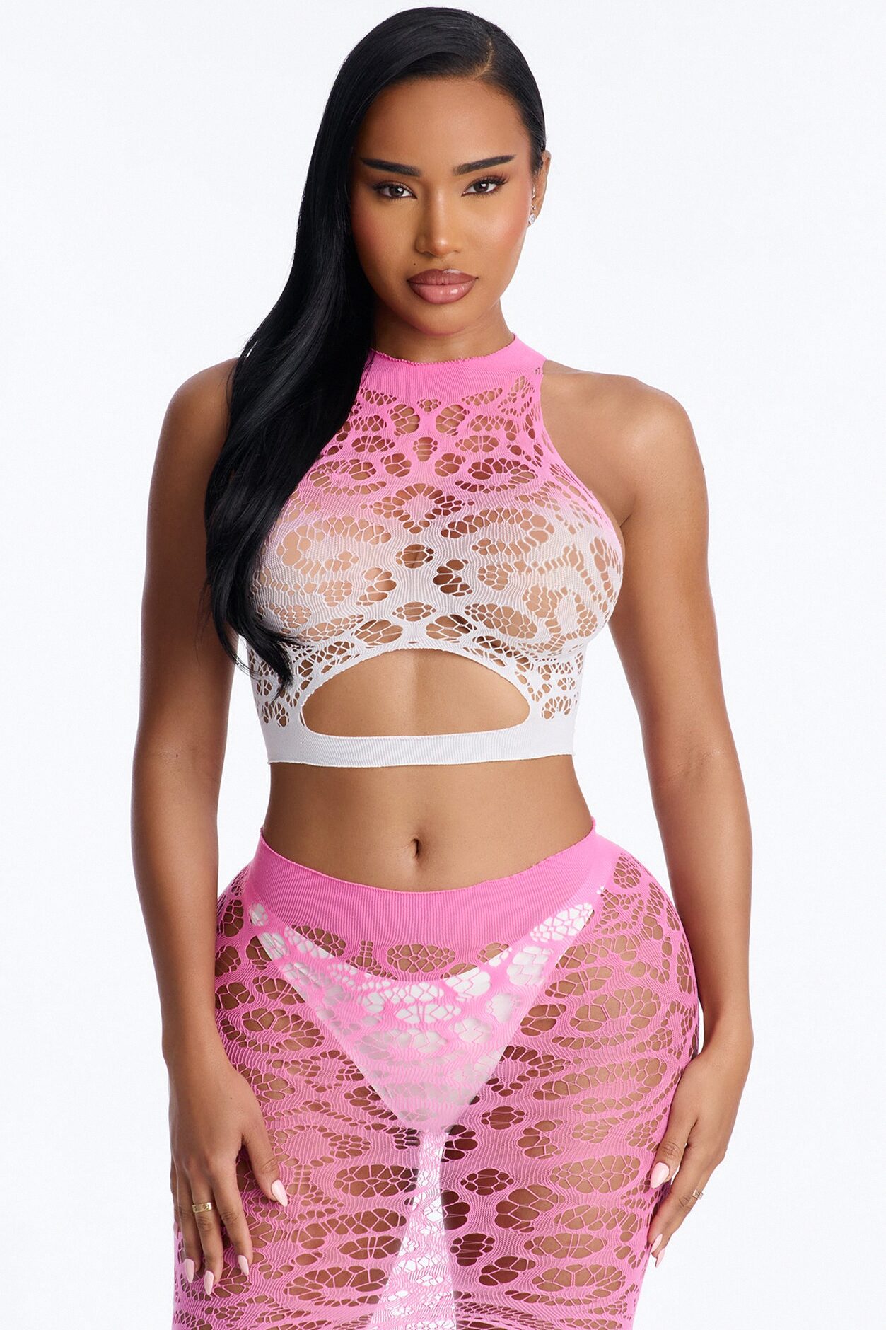 Sweet Bliss Ombre 2 Piece Matching Bodystocking Set - Pink/combo