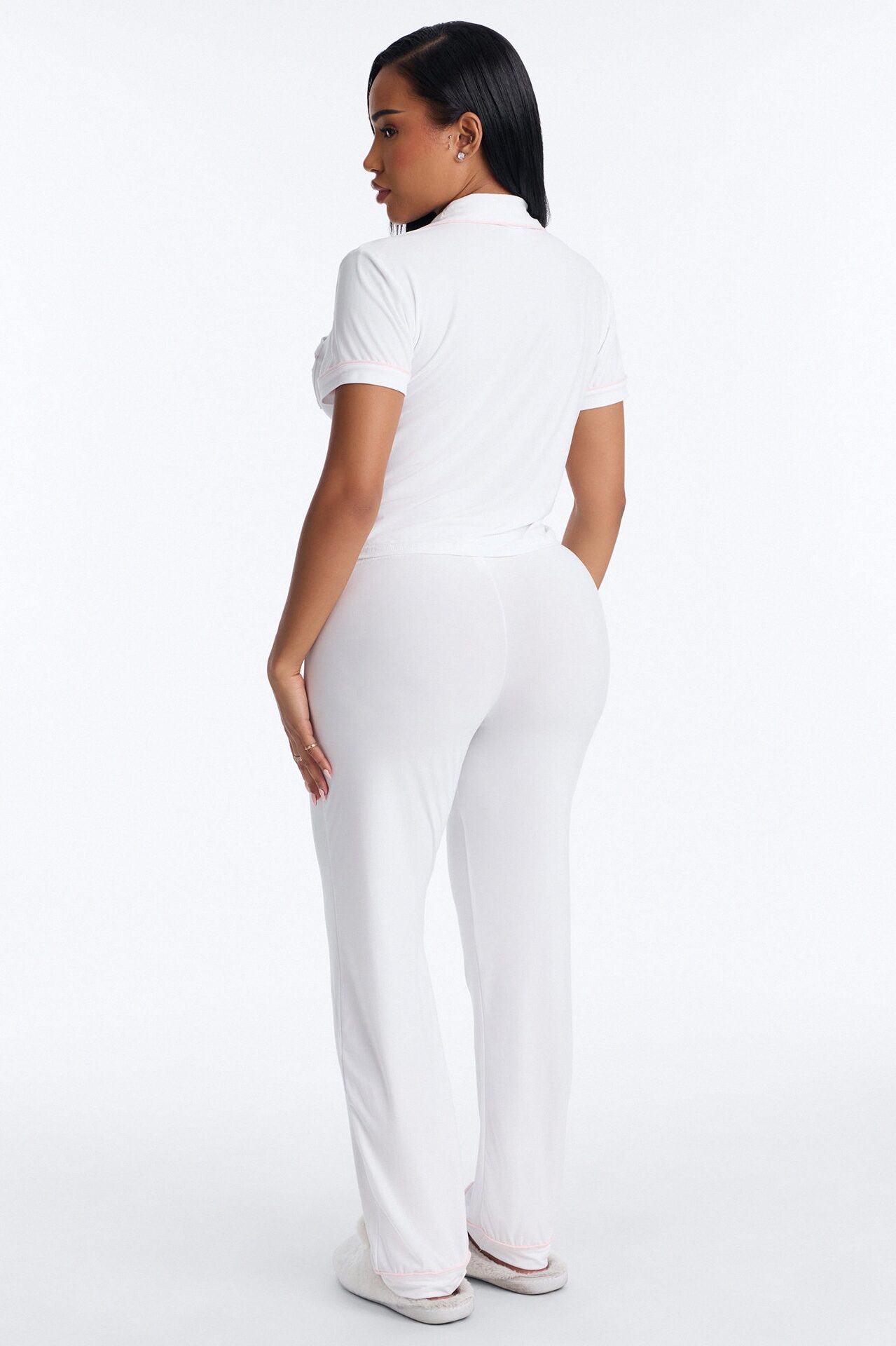 Bride Time Notch Collar PJ Pant Set - White/Pink