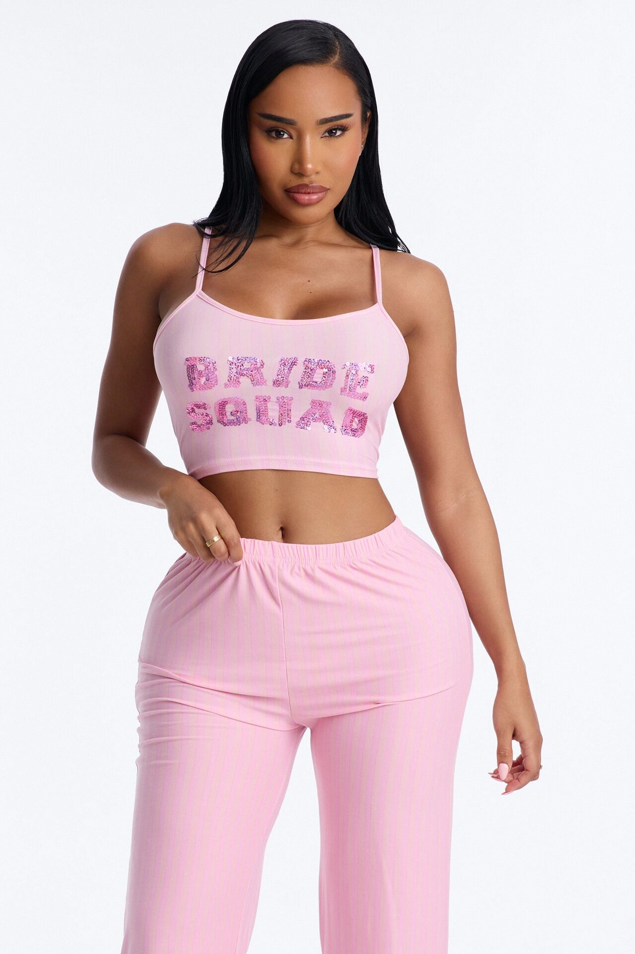 Sequin Bride Squad Cami PJ Pant Set - Pink