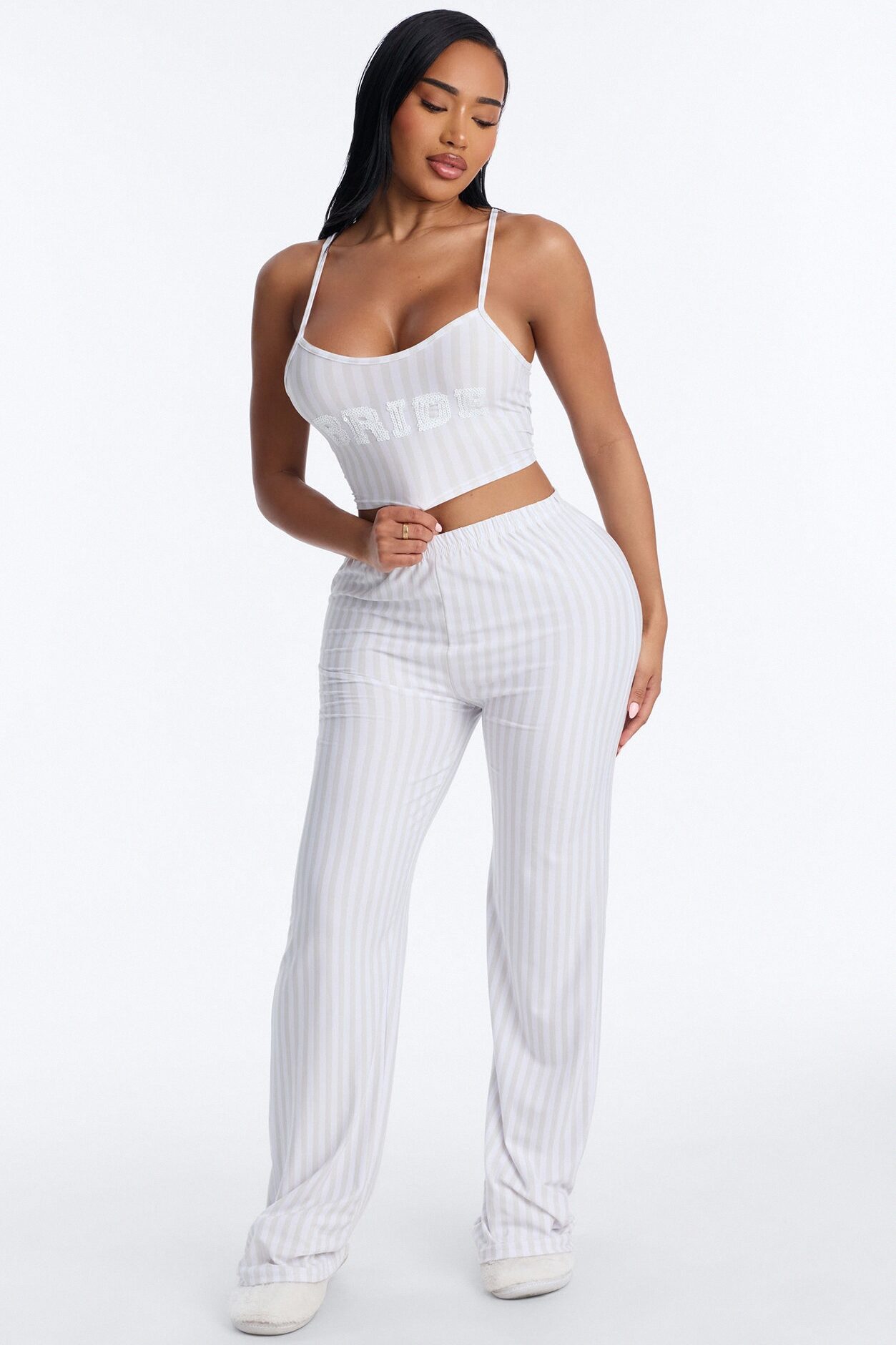 Sequin Bride’s Night In Cami PJ Pant Set - White