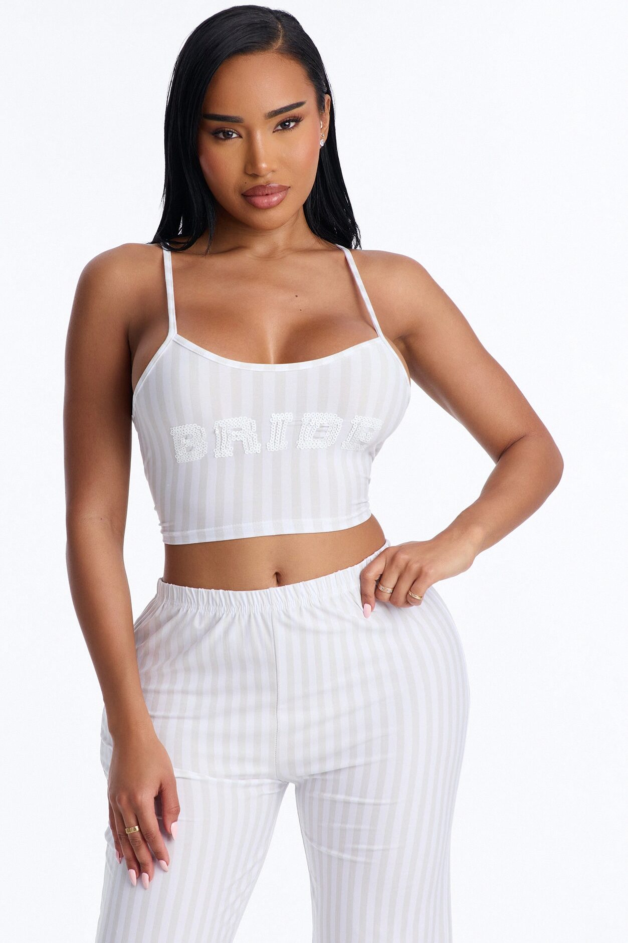 Sequin Bride’s Night In Cami PJ Pant Set - White