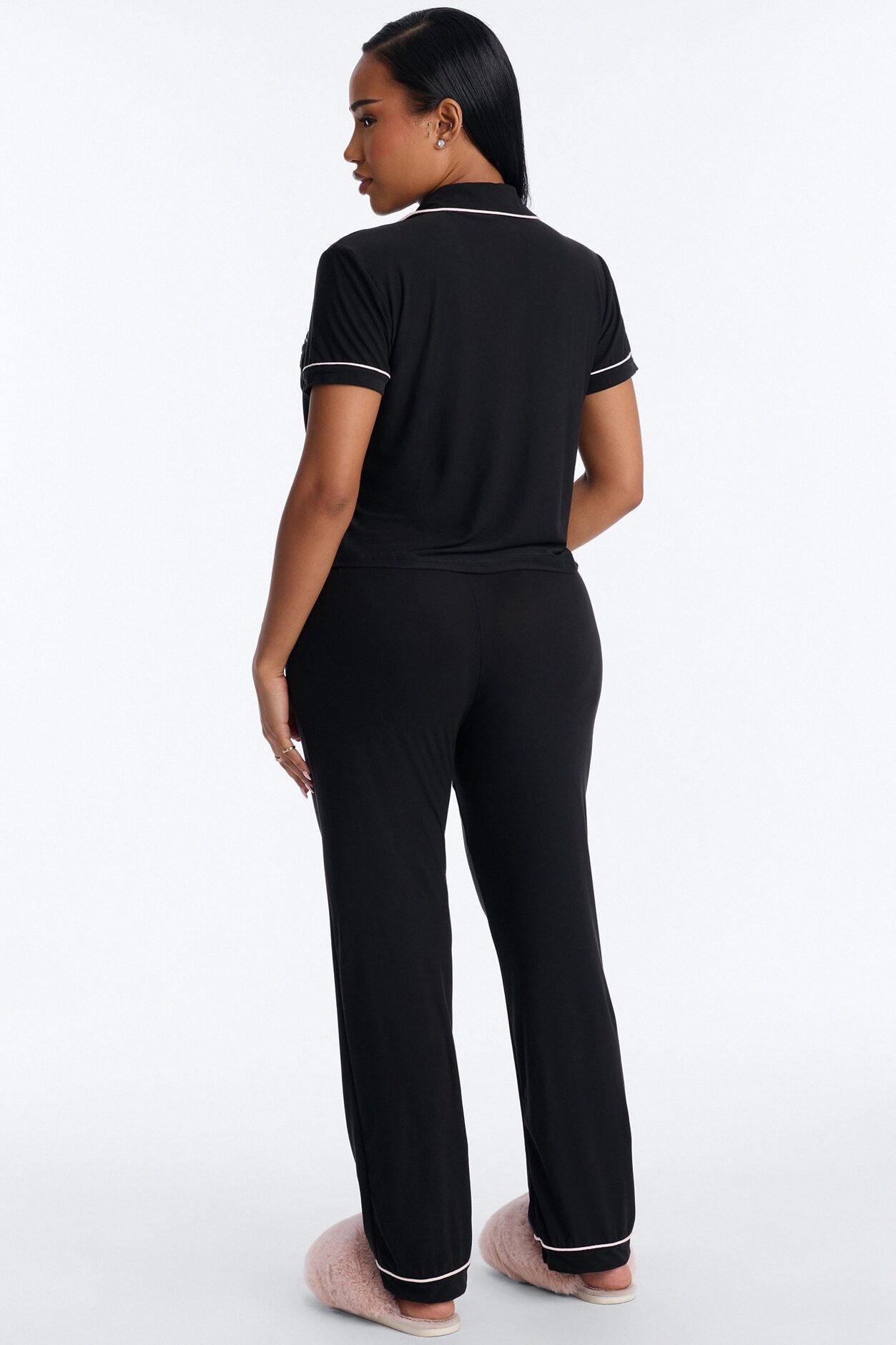 Bridesmaid Time Notch Collar PJ Pant Set - Black/Pink
