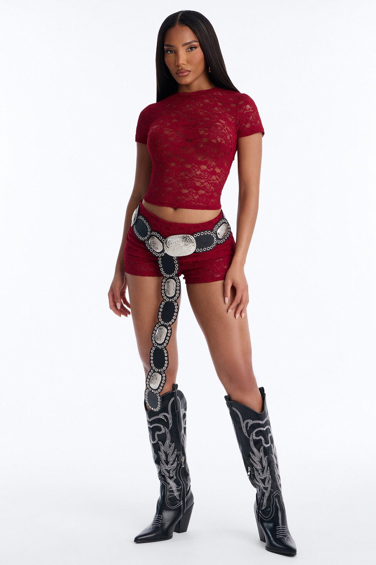 Ava Lace Short Set - Red