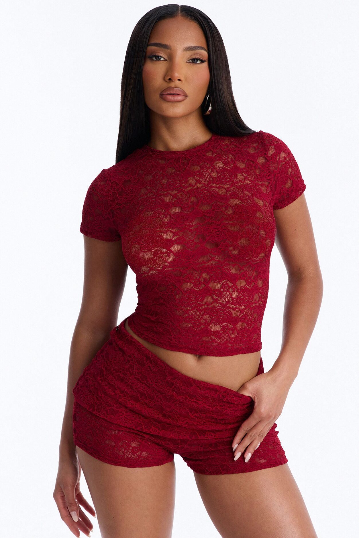 Ava Lace Short Set - Red
