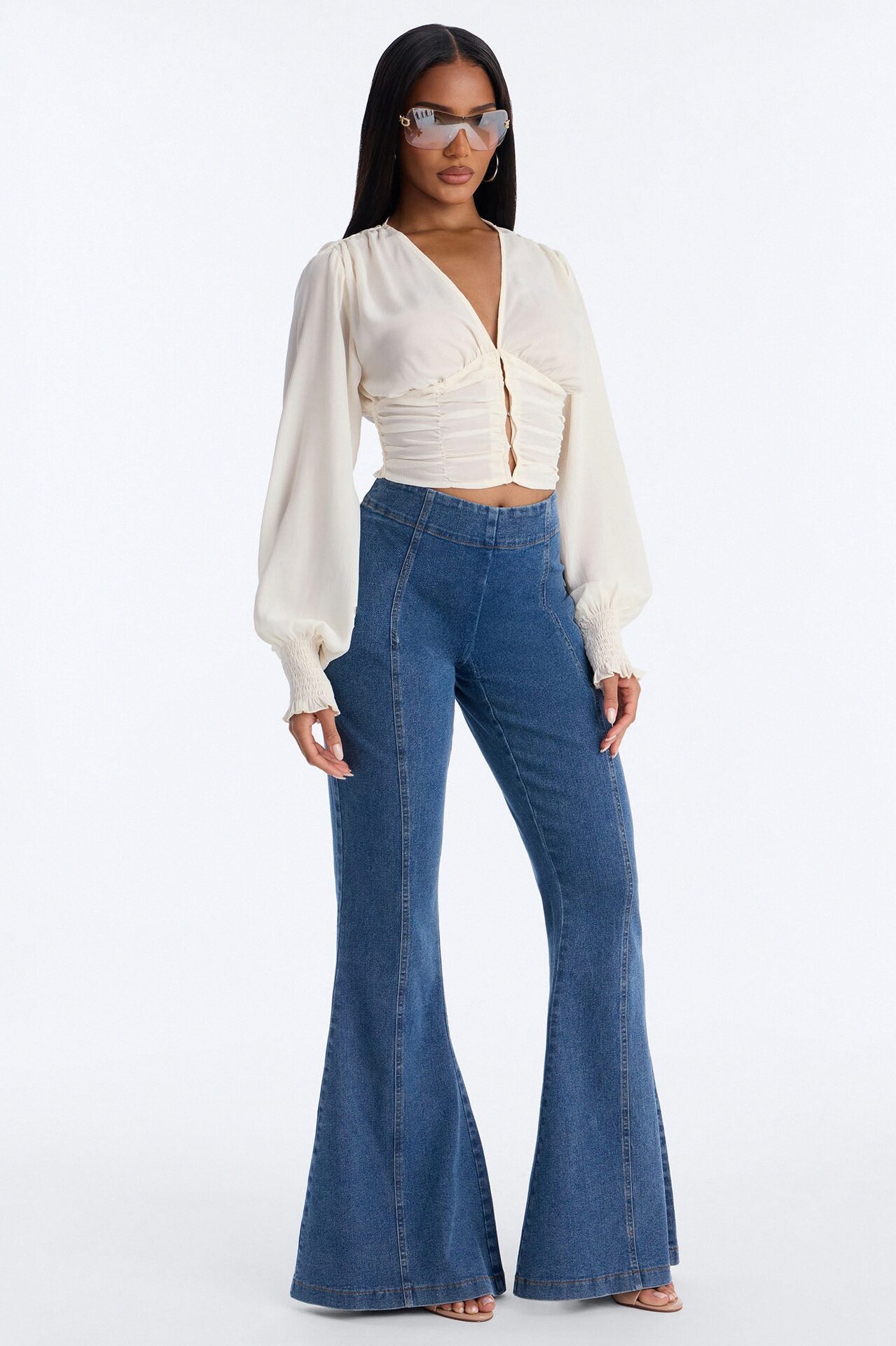 Bring The Flowers Ruched Chiffon Top - Cream