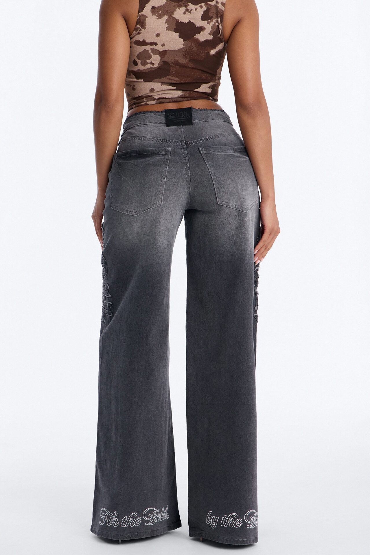 Von Dutch Cut Off Wide Leg Jeans - Grey