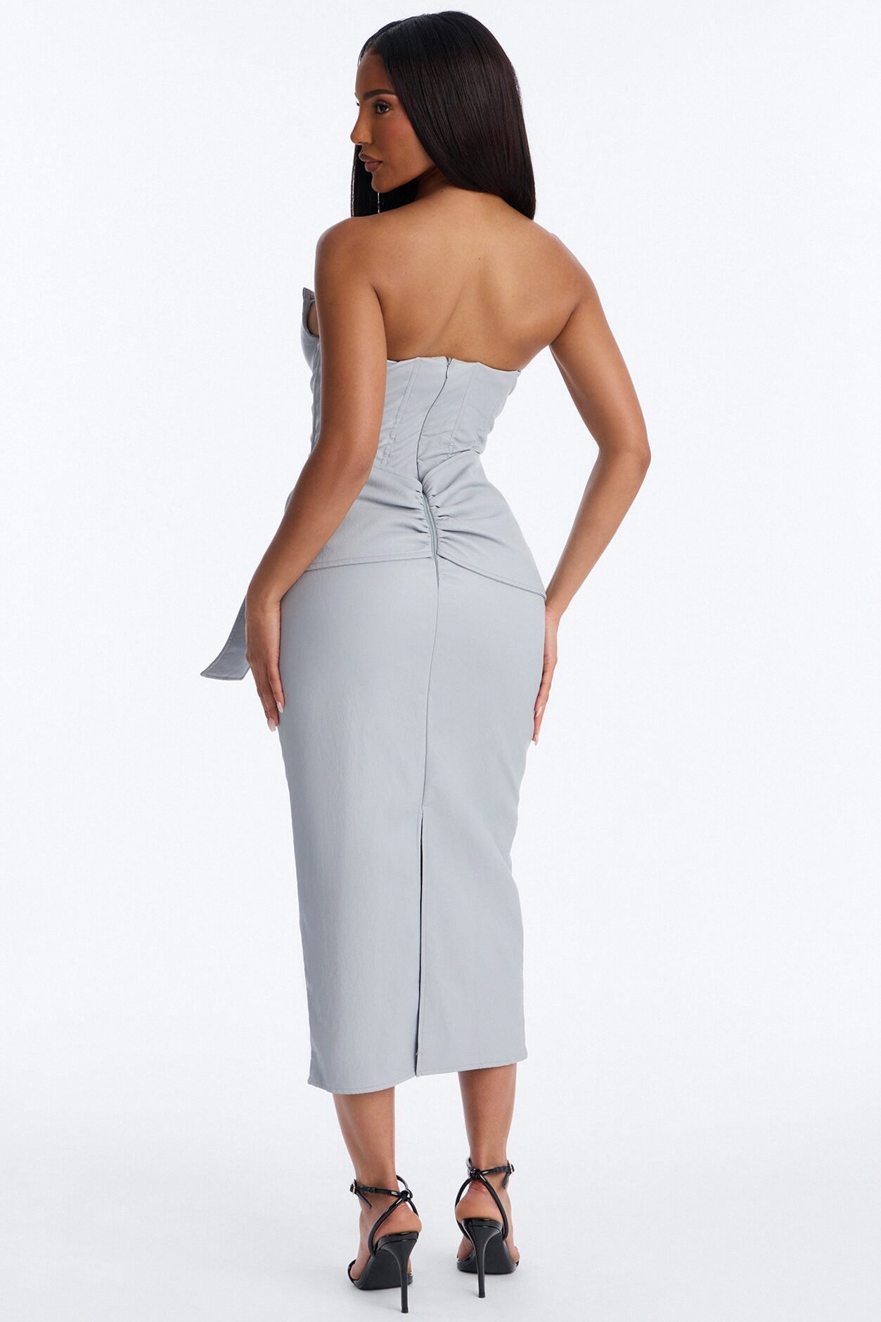 Siren Faux Leather Midi Dress - Light Blue